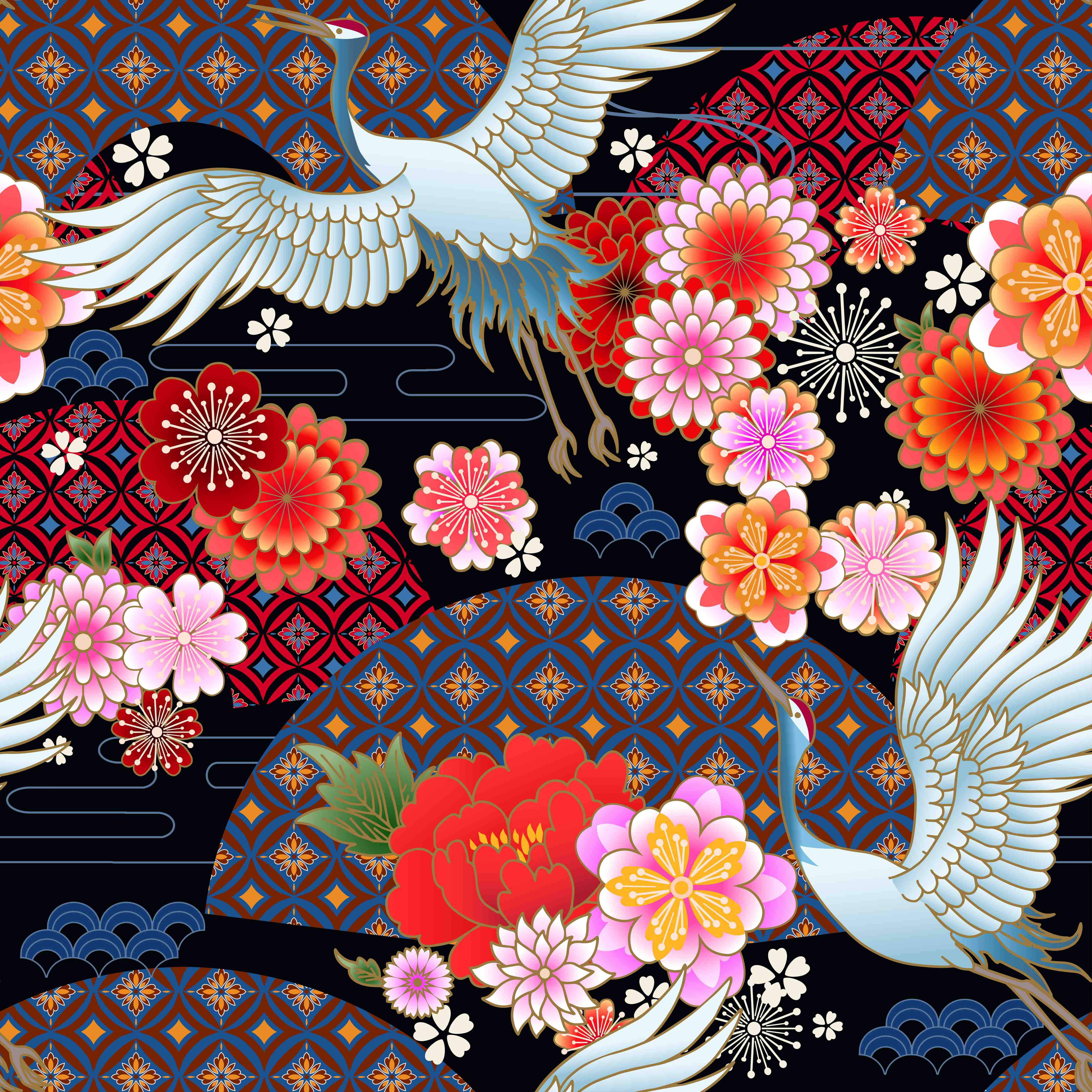 Große Wandbilder-Traditionelles Japan-Blumen-Muster