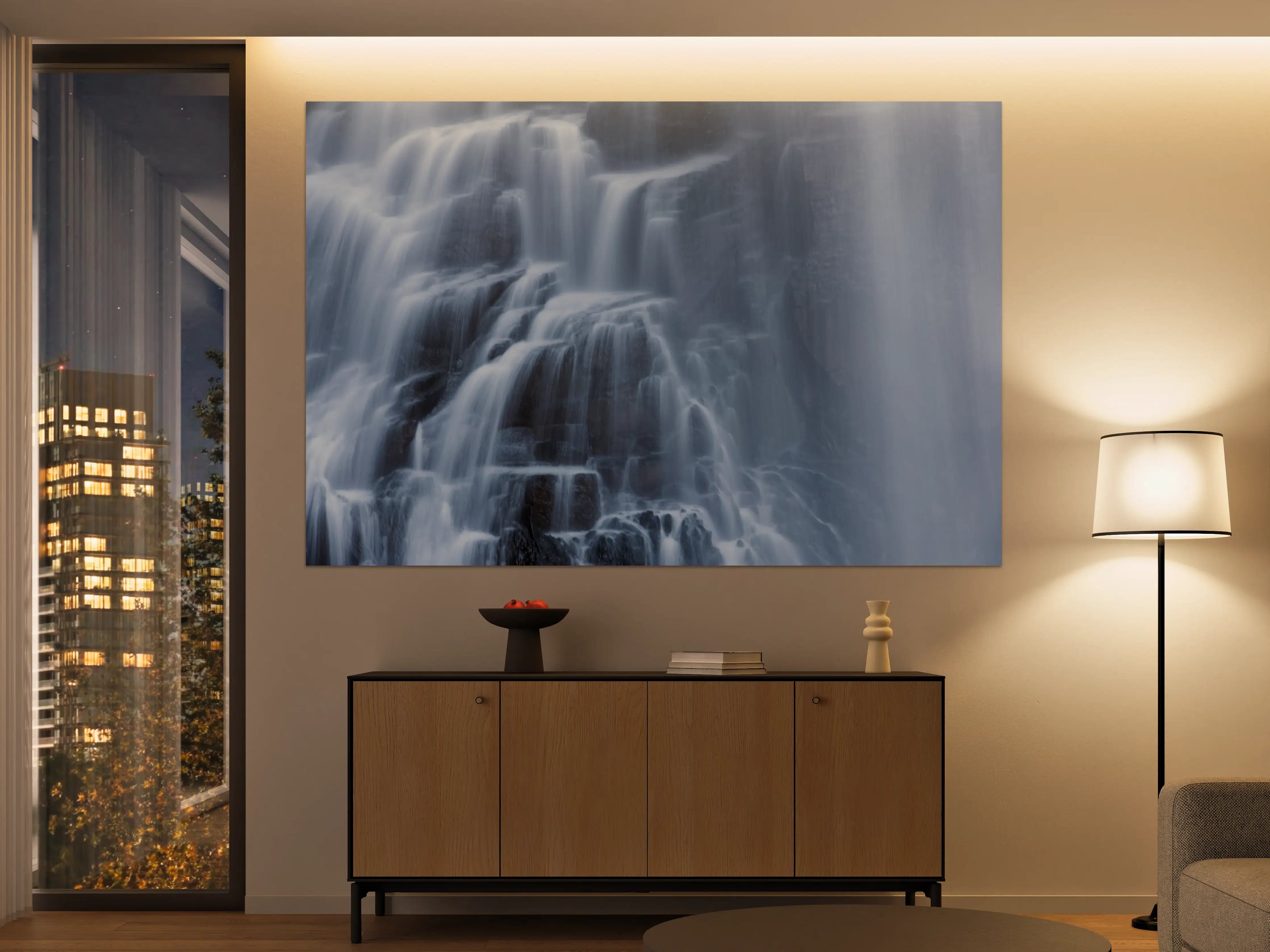 Große Wandbilder - Traumartiger Wasserfall an Felsenwand