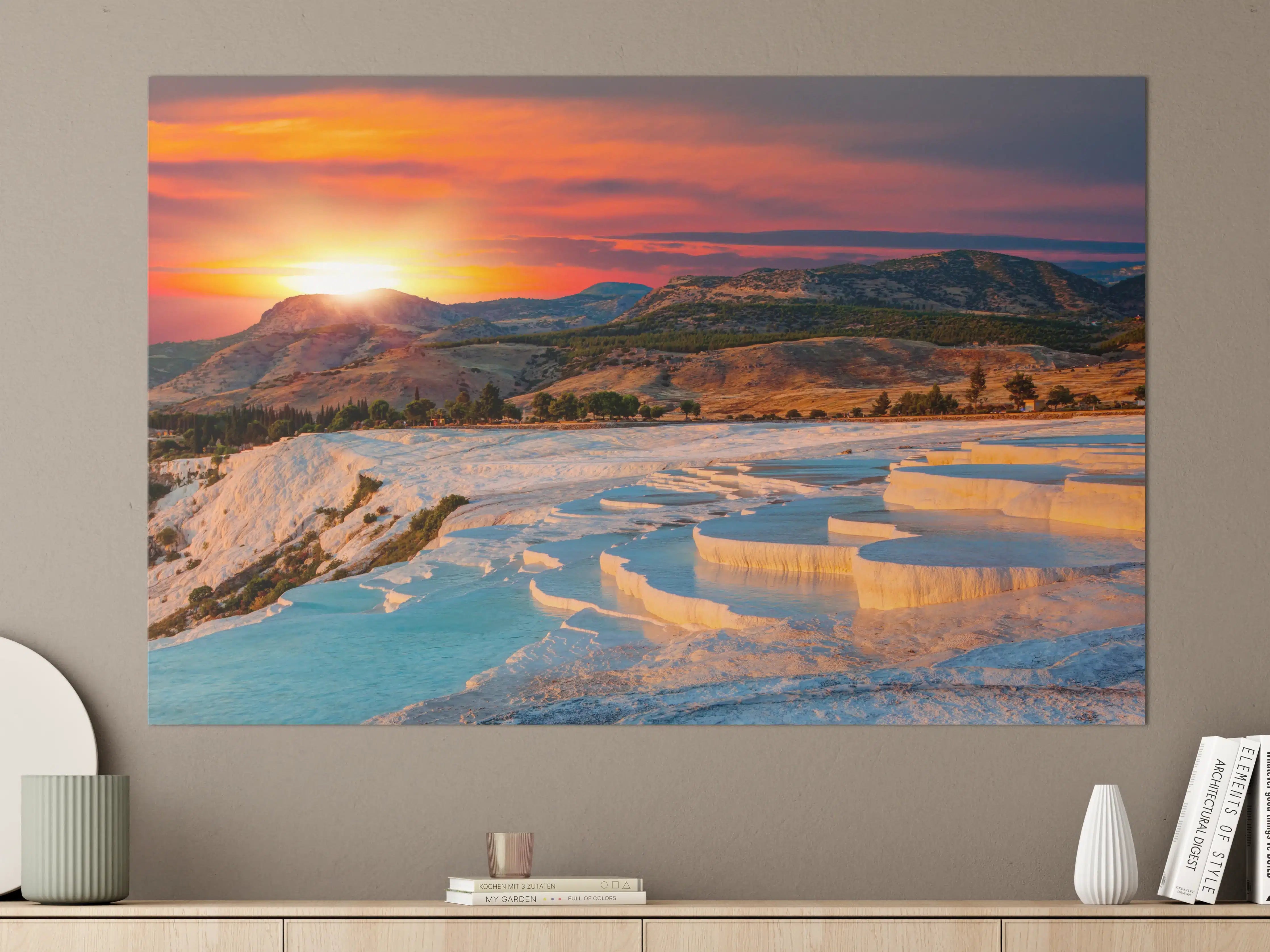 Große Wandbilder - Travertinbecken in Pamukkale am Abend