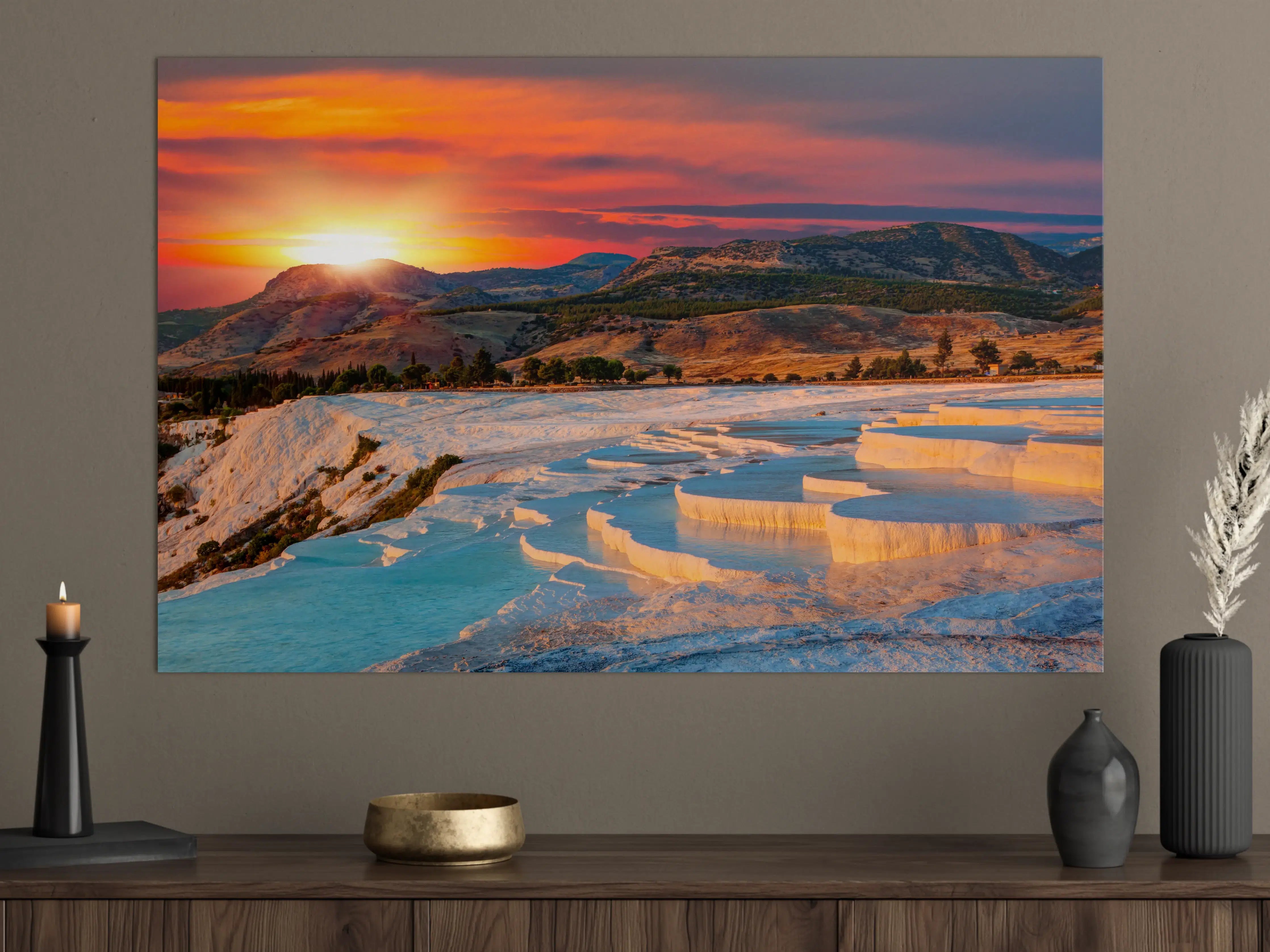 Große Wandbilder - Travertinbecken in Pamukkale am Abend