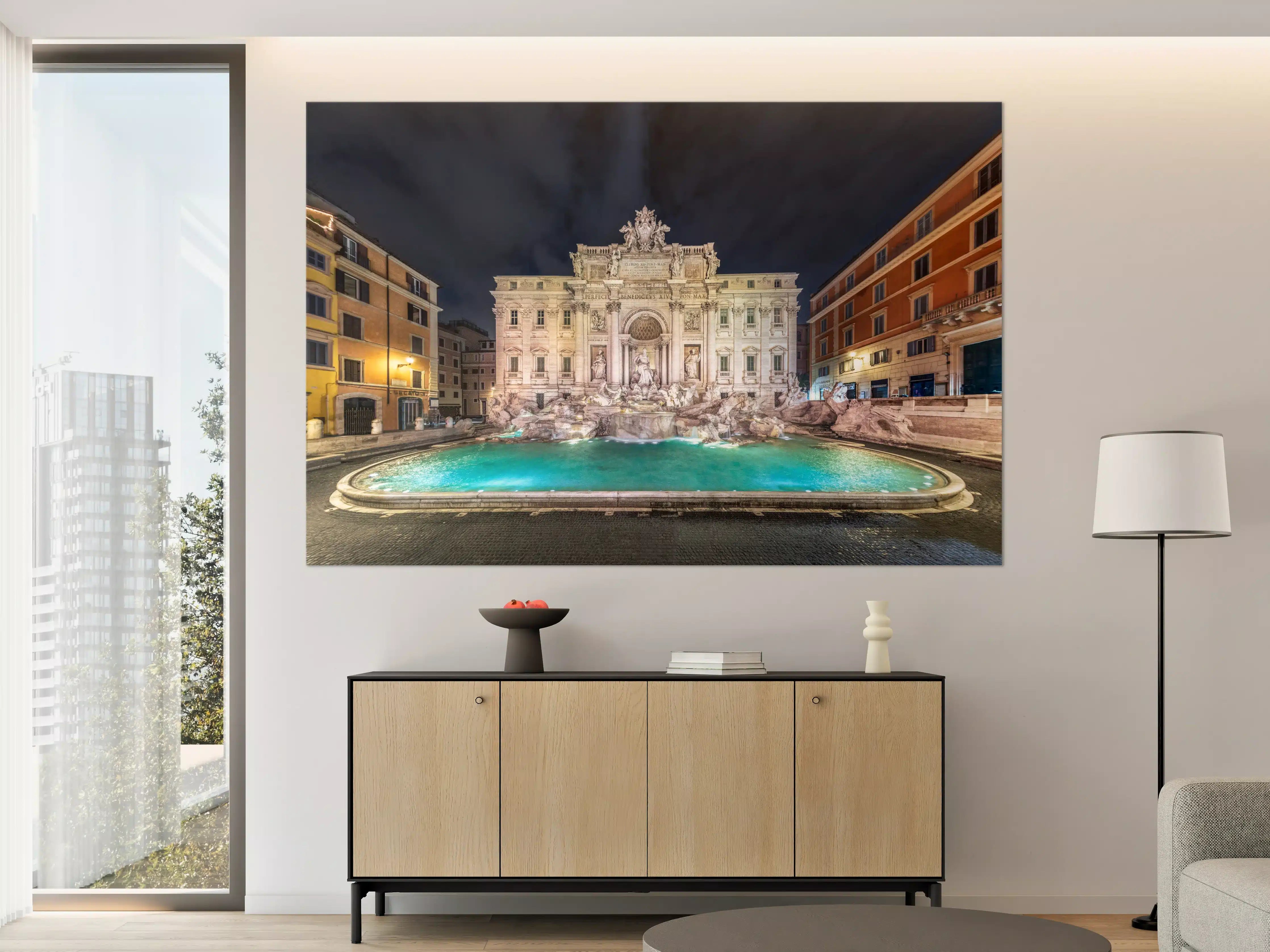 Große Wandbilder - Trevi-Brunnen Nacht Türkis-Beige