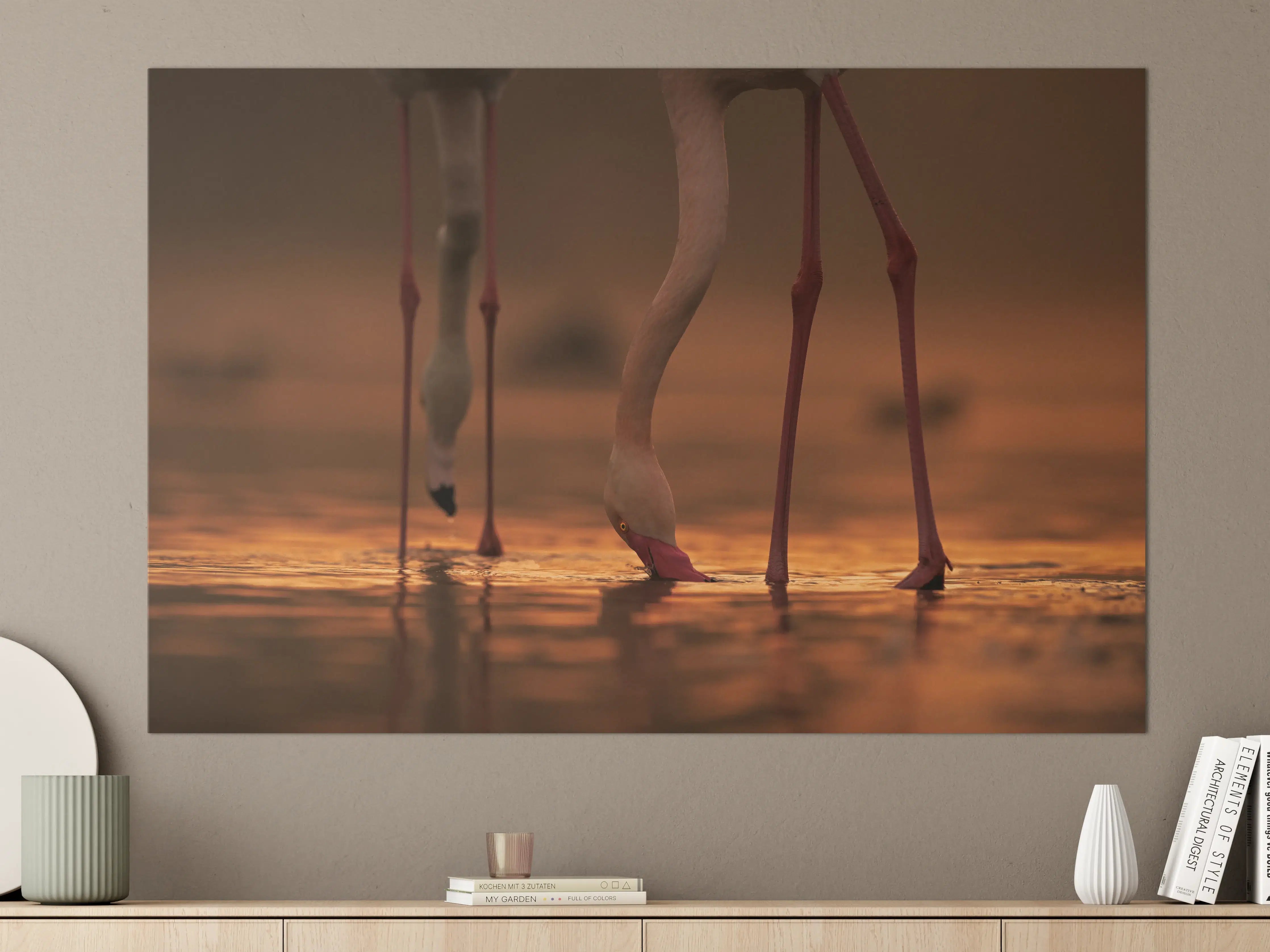 Große Wandbilder - Trinkende Flamingos