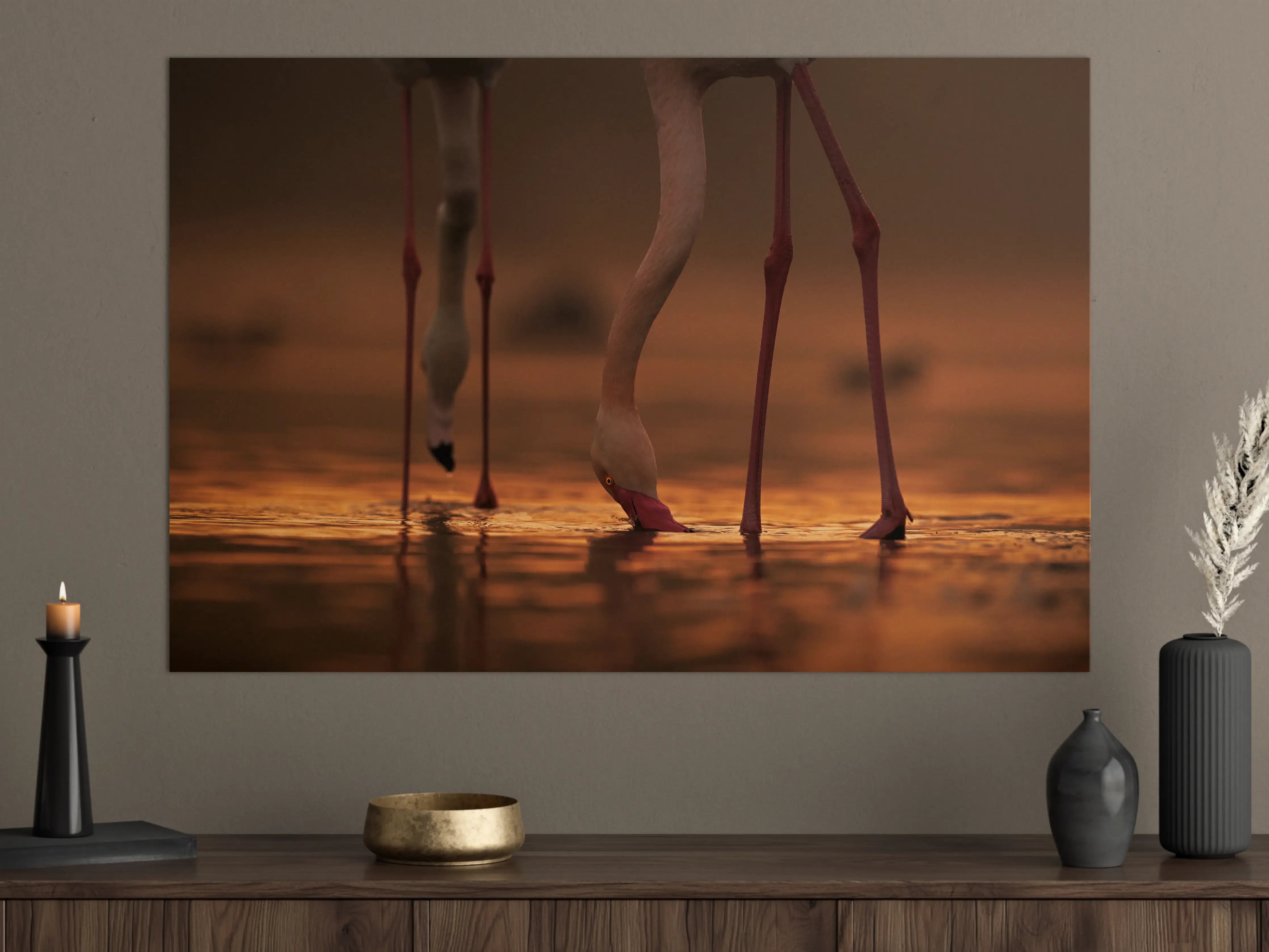 Große Wandbilder - Trinkende Flamingos