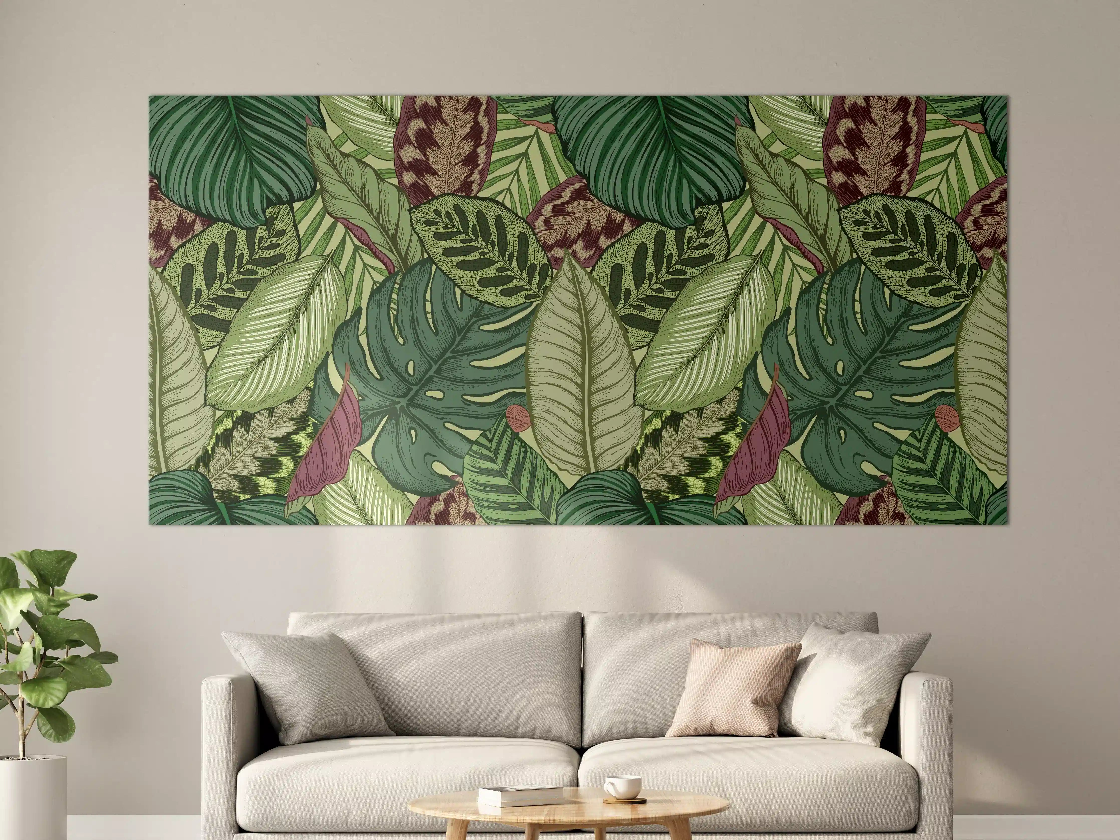 Große Wandbilder - Tropische Blätter Grün-Beige