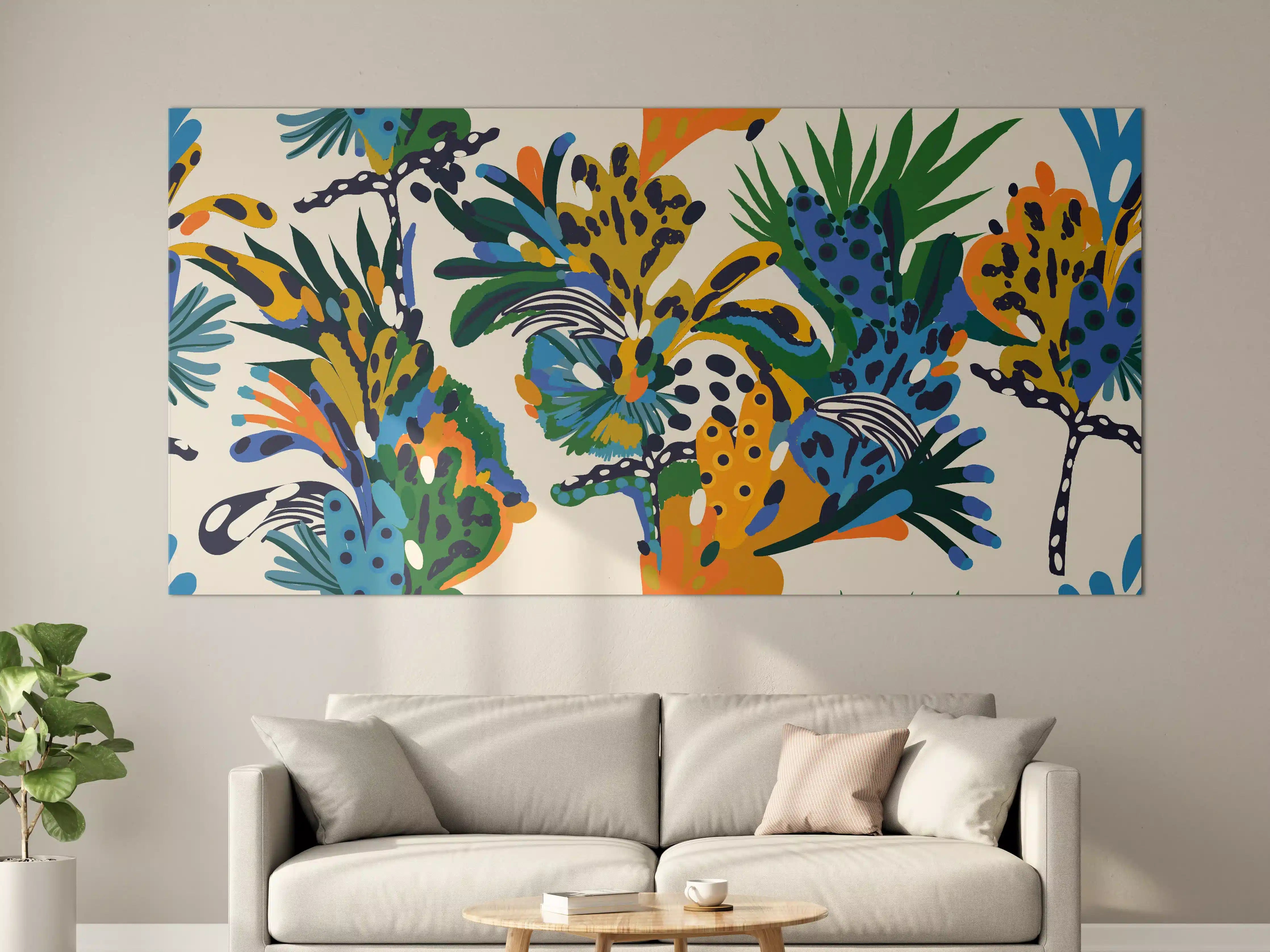 Große Wandbilder - Tropische Blumen Blau Grün Orange