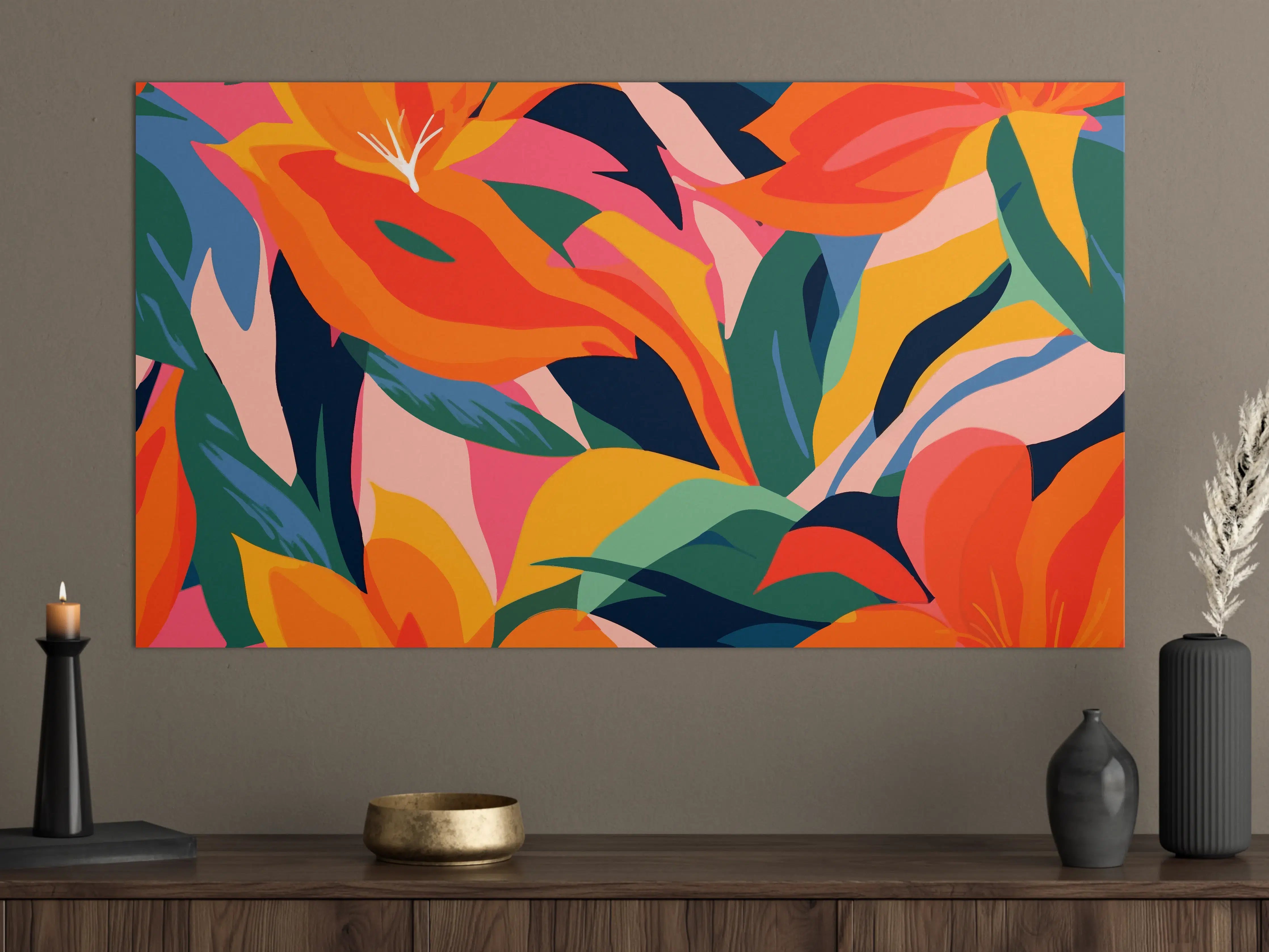 Große Wandbilder - Tropische Bunte Blumenillustration