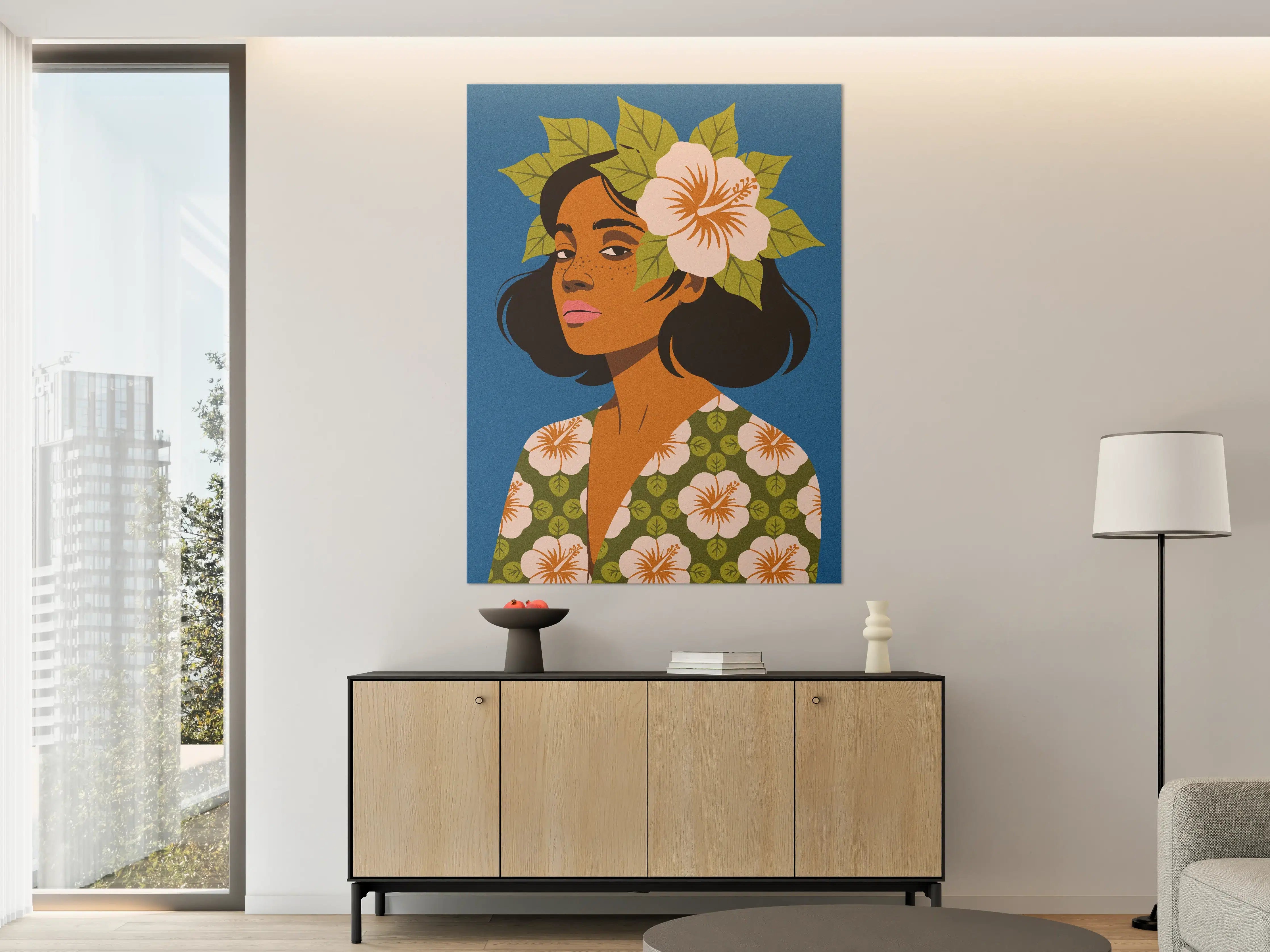 Große Wandbilder - Tropische Frau mit Blumenkranz