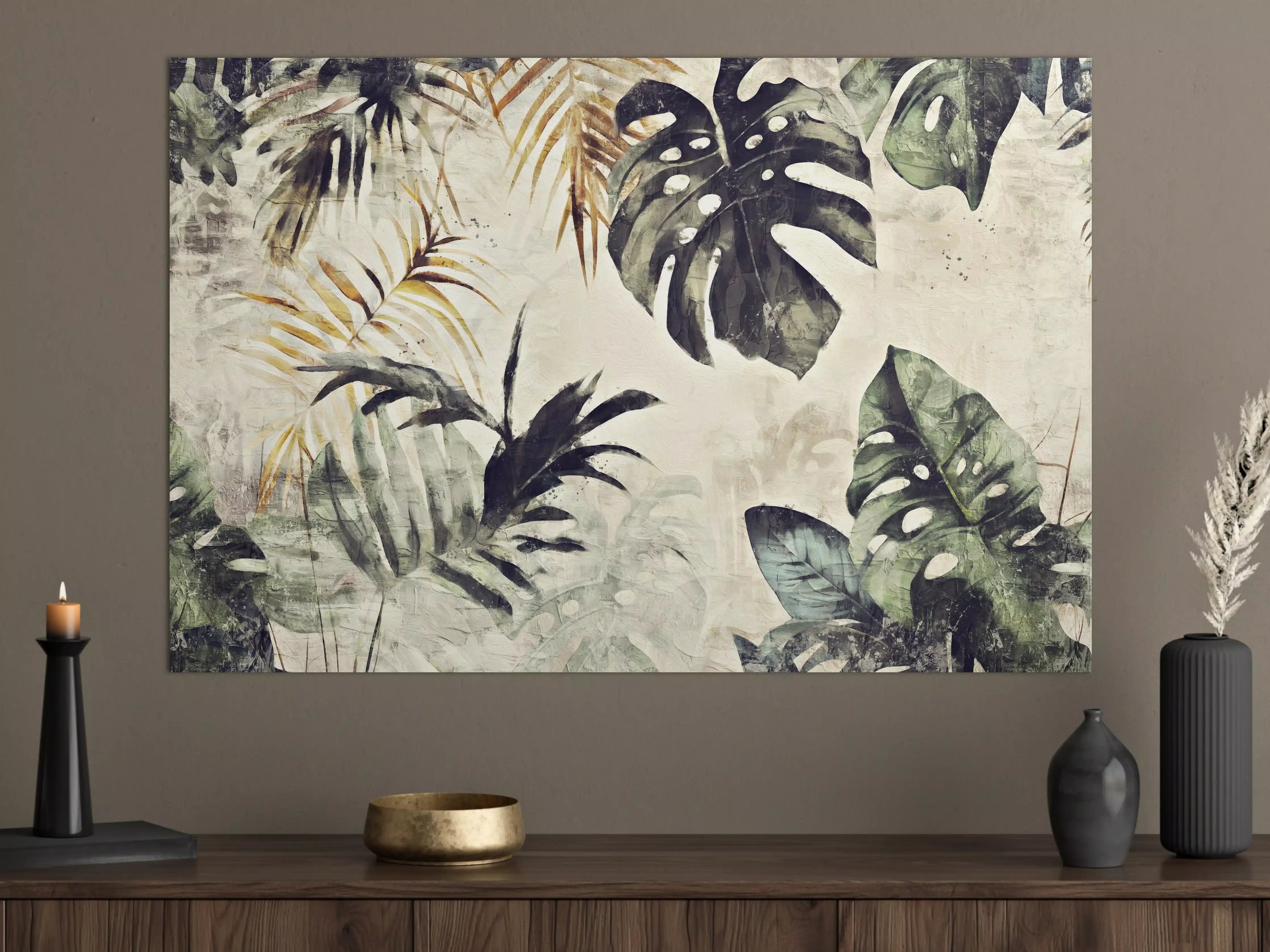 Große Wandbilder - Tropische Pflanzenwelt in sanften Grüntönen
