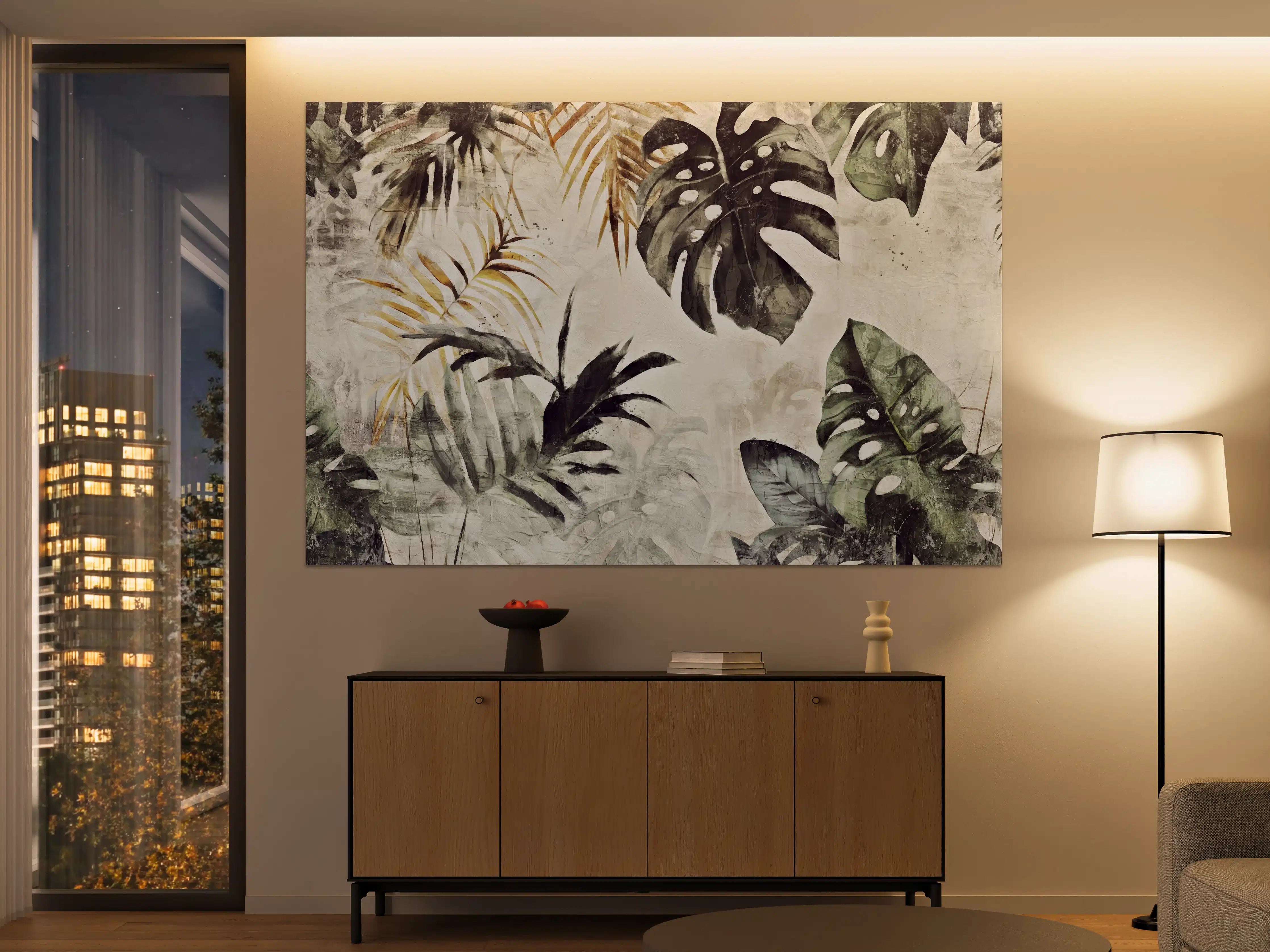 Große Wandbilder - Tropische Pflanzenwelt in sanften Grüntönen