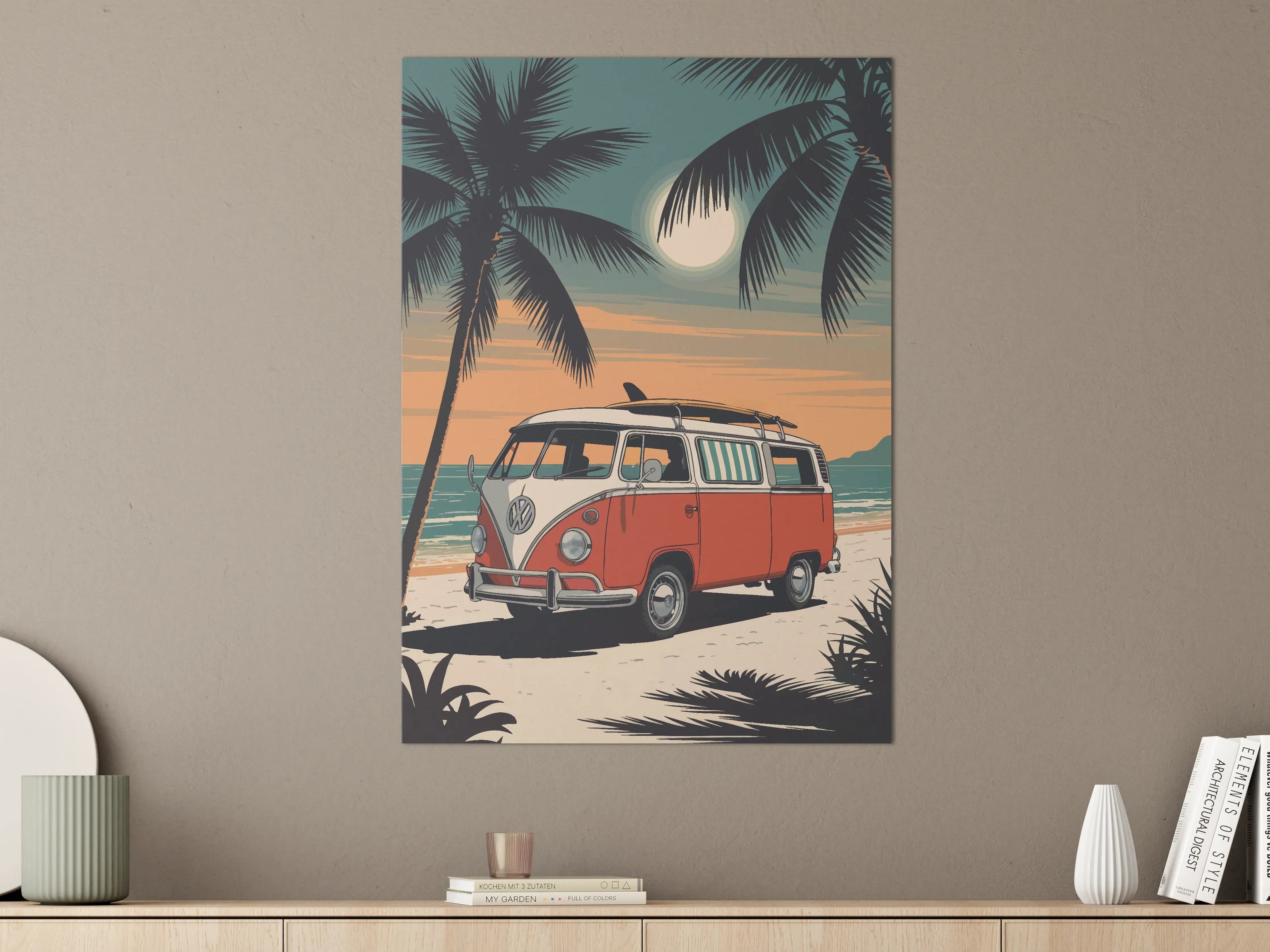 Große Wandbilder - Tropische Strandkulisse mit VW-Bus