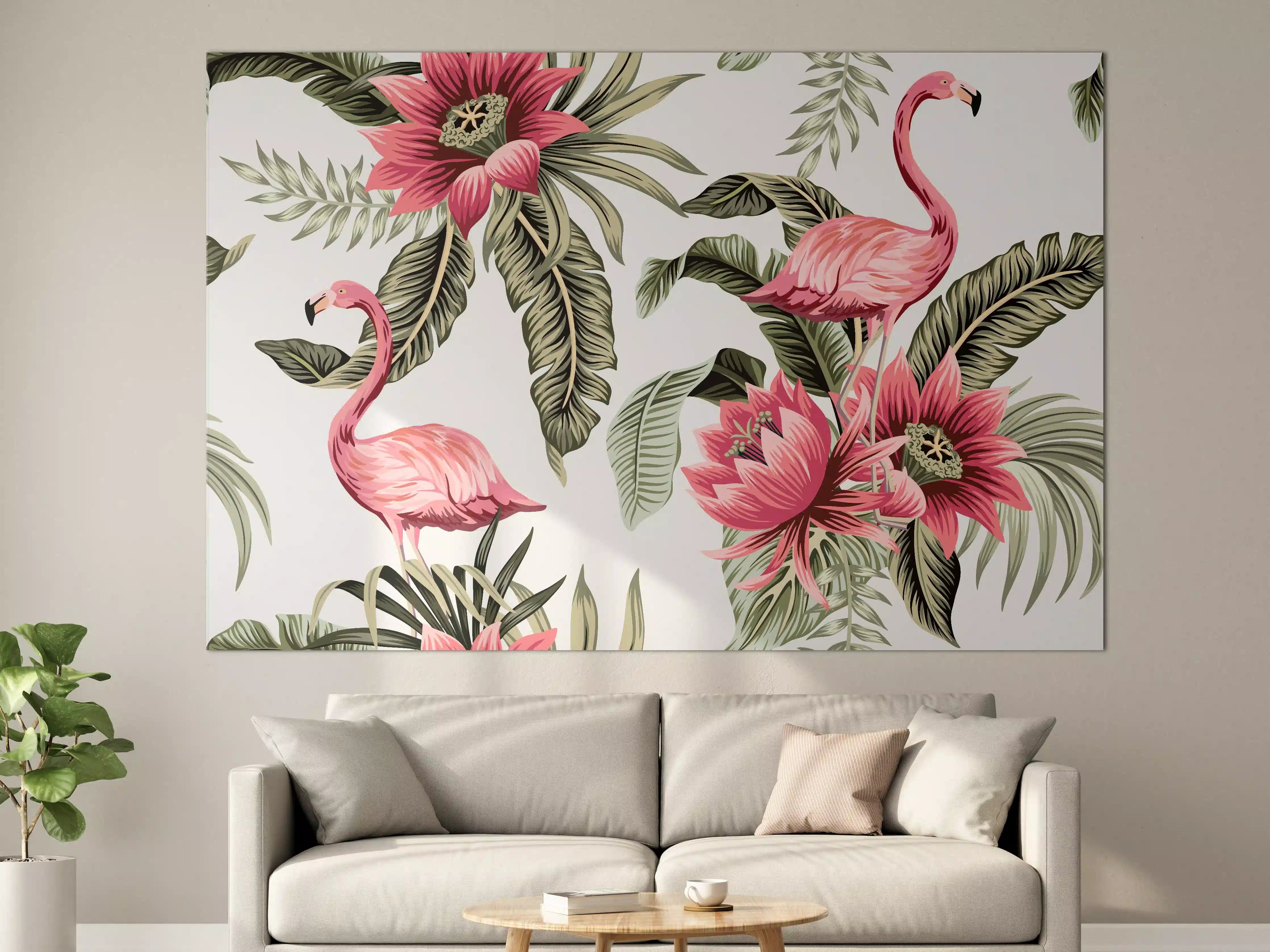 Große Wandbilder - Tropischer Flamingo-Blumen-Print