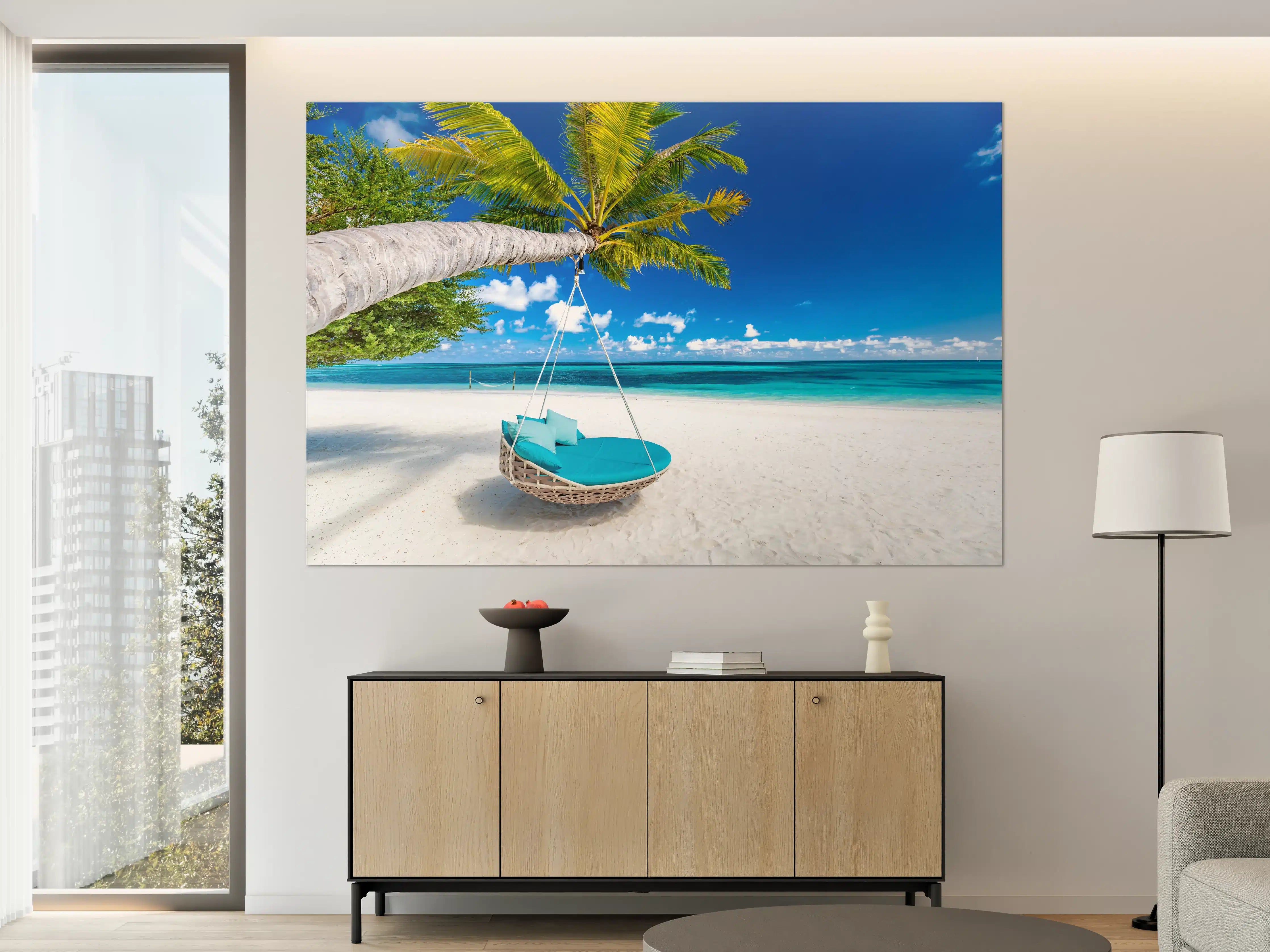 Große Wandbilder - Tropischer Strand mit Hängebett