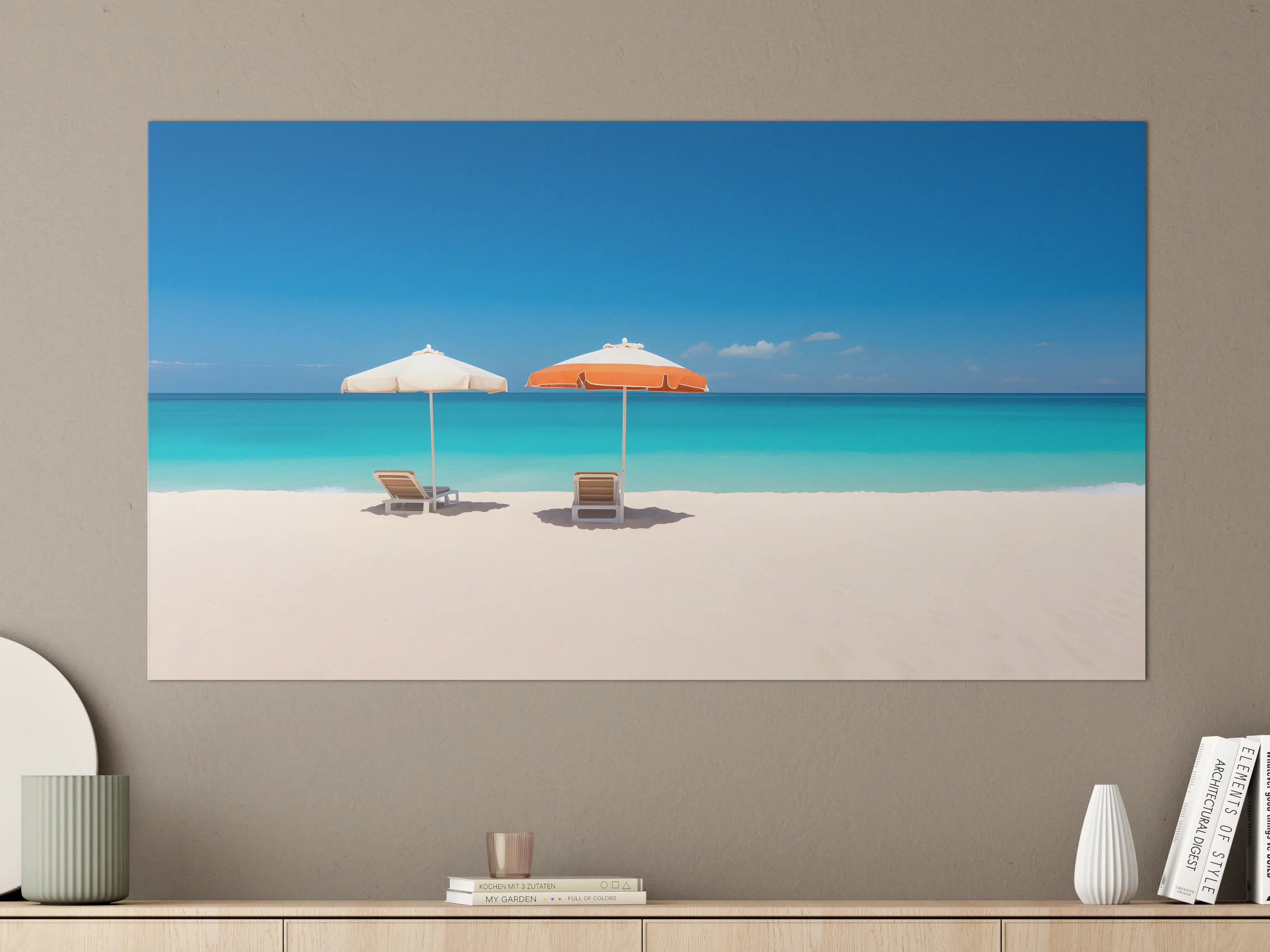Große Wandbilder - Tropischer Strand mit Sonnenschirmen