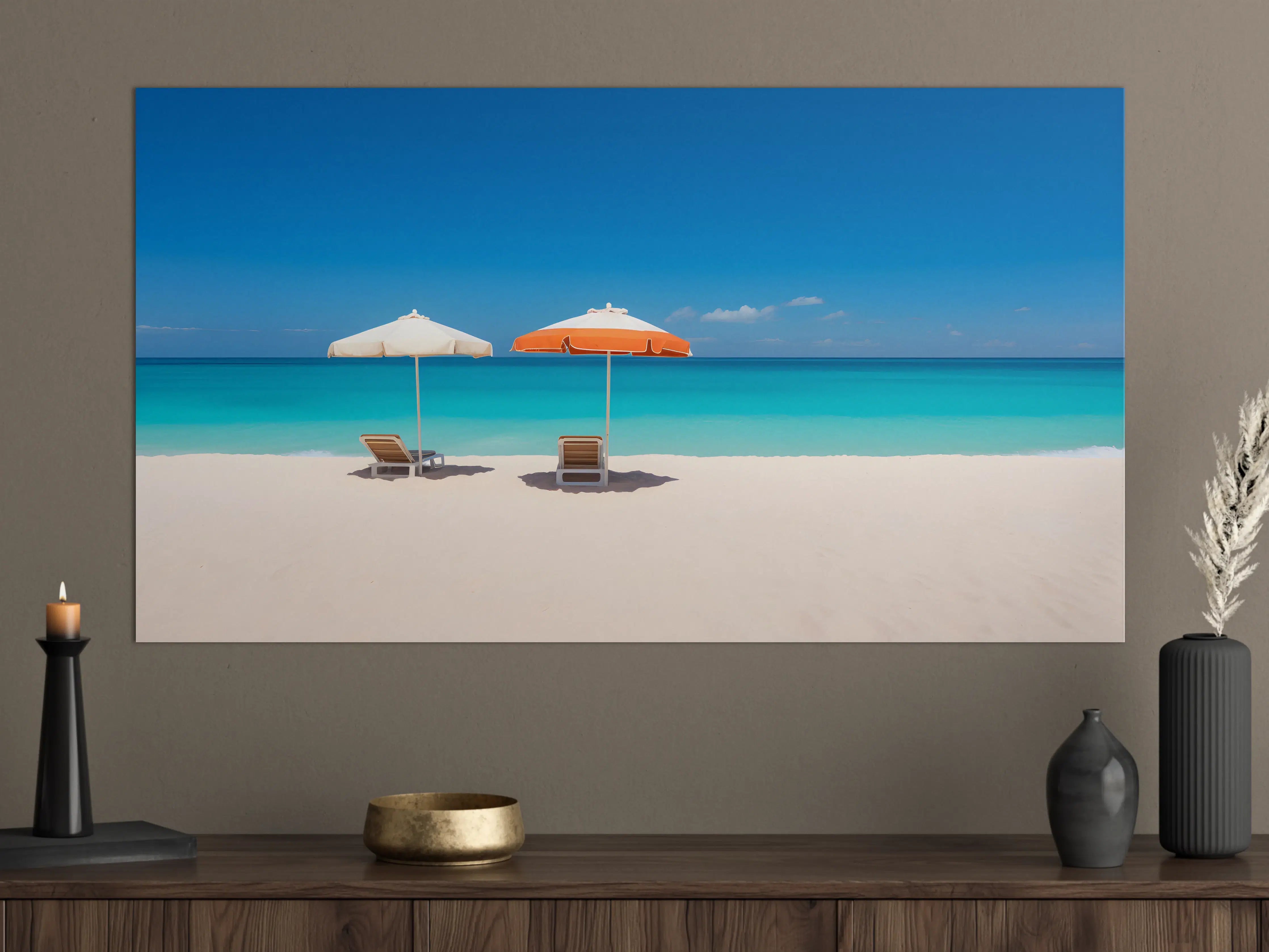Große Wandbilder - Tropischer Strand mit Sonnenschirmen