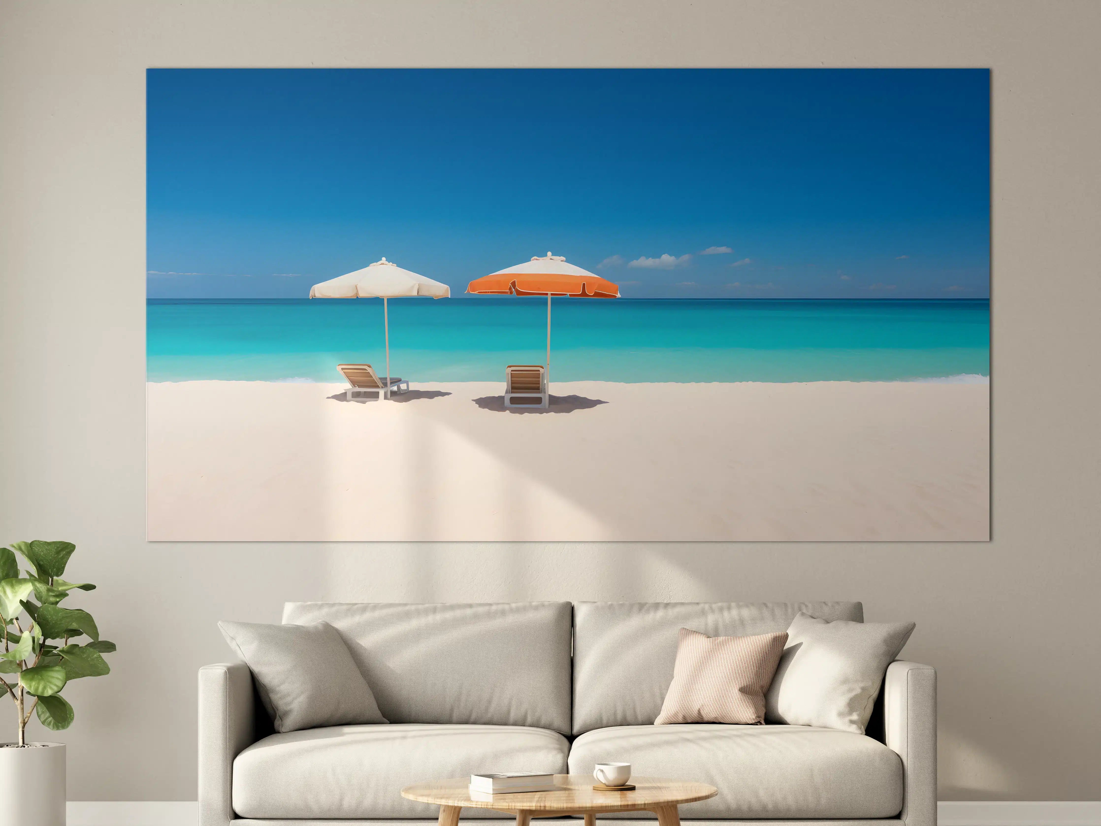 Große Wandbilder - Tropischer Strand mit Sonnenschirmen