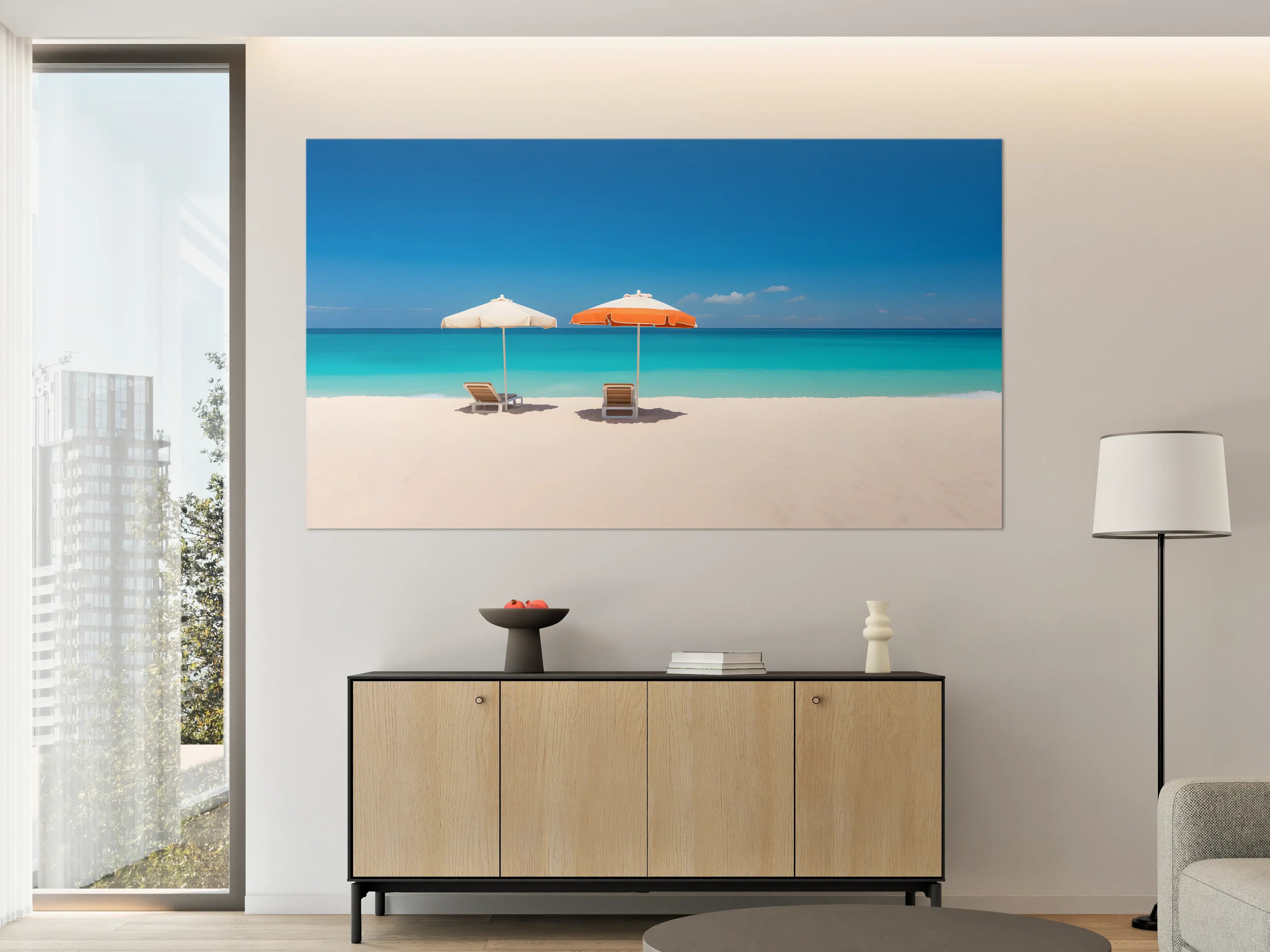 Große Wandbilder - Tropischer Strand mit Sonnenschirmen
