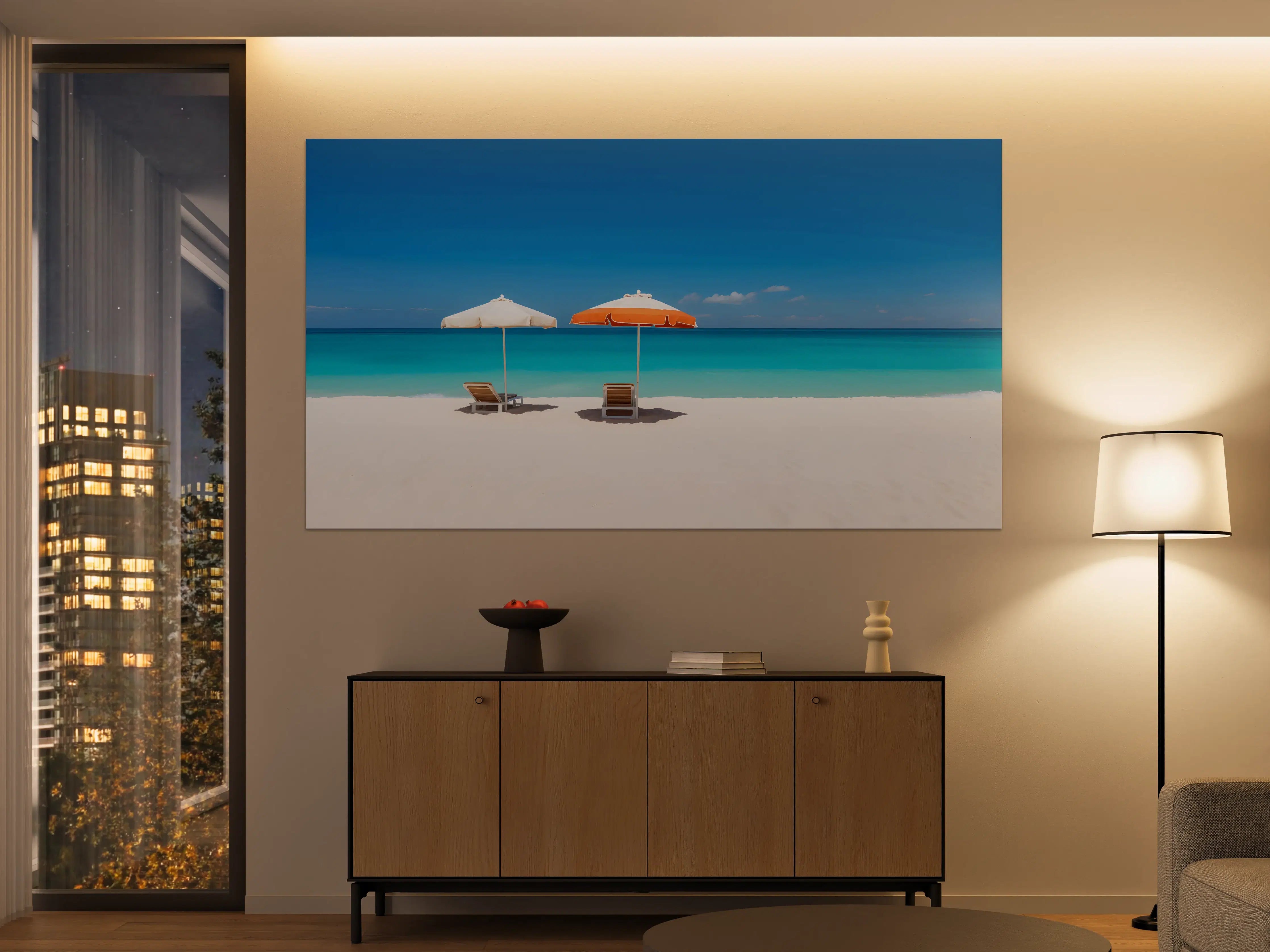 Große Wandbilder - Tropischer Strand mit Sonnenschirmen
