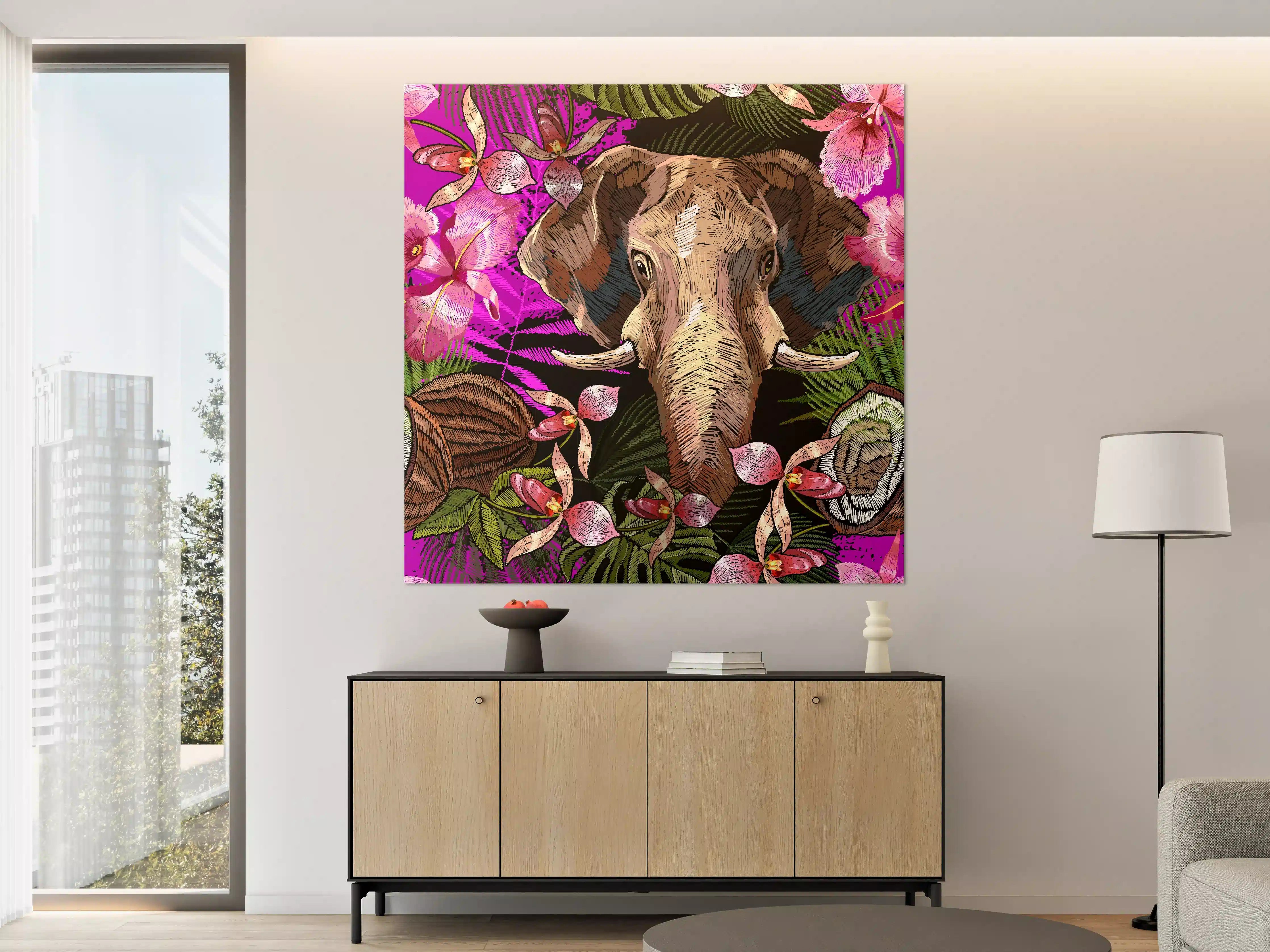 Große Wandbilder - Tropisches Elefanten-Orchideen Muster