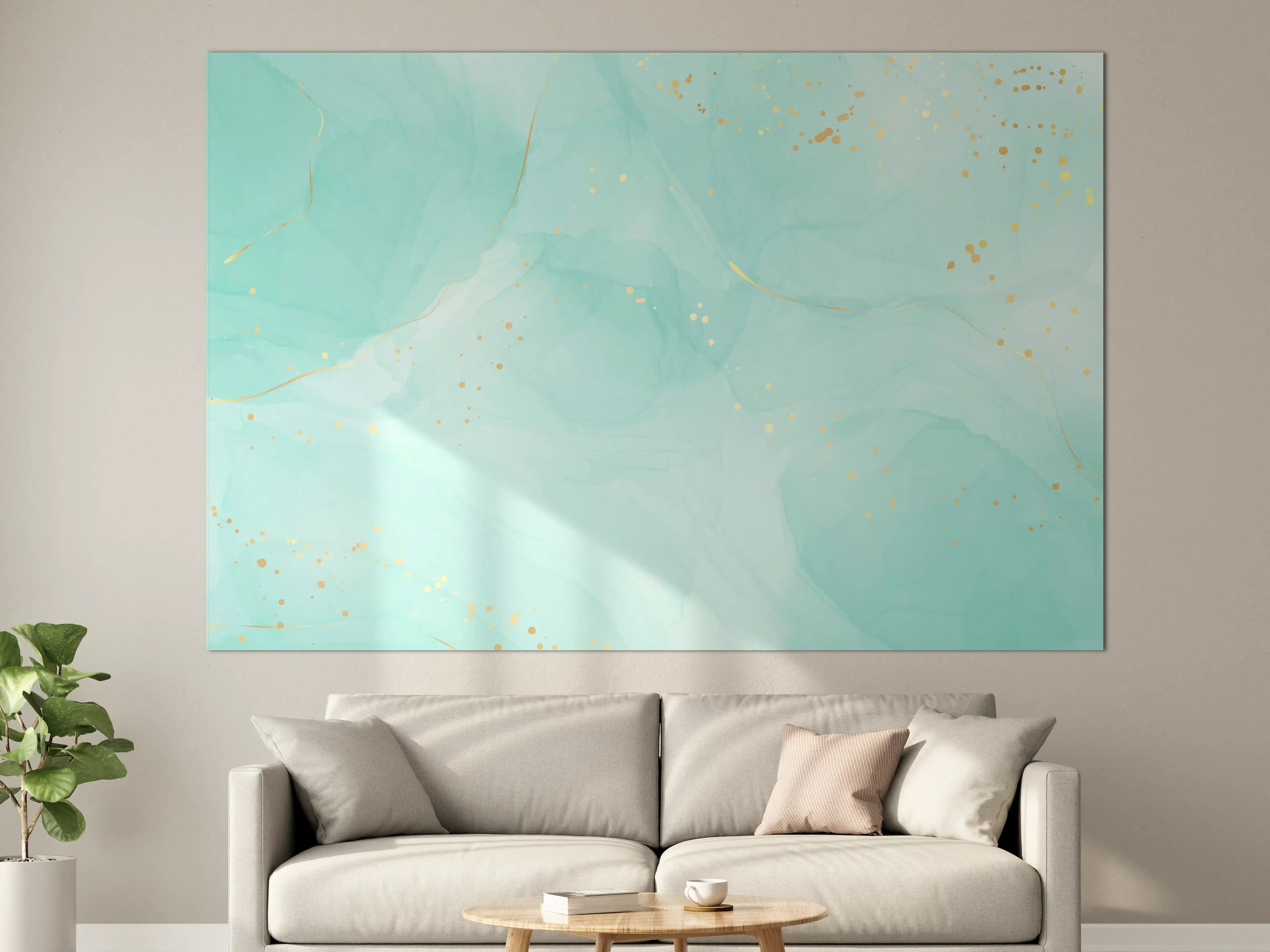 Große Wandbilder - Türkis-Goldene Aquarell Textur