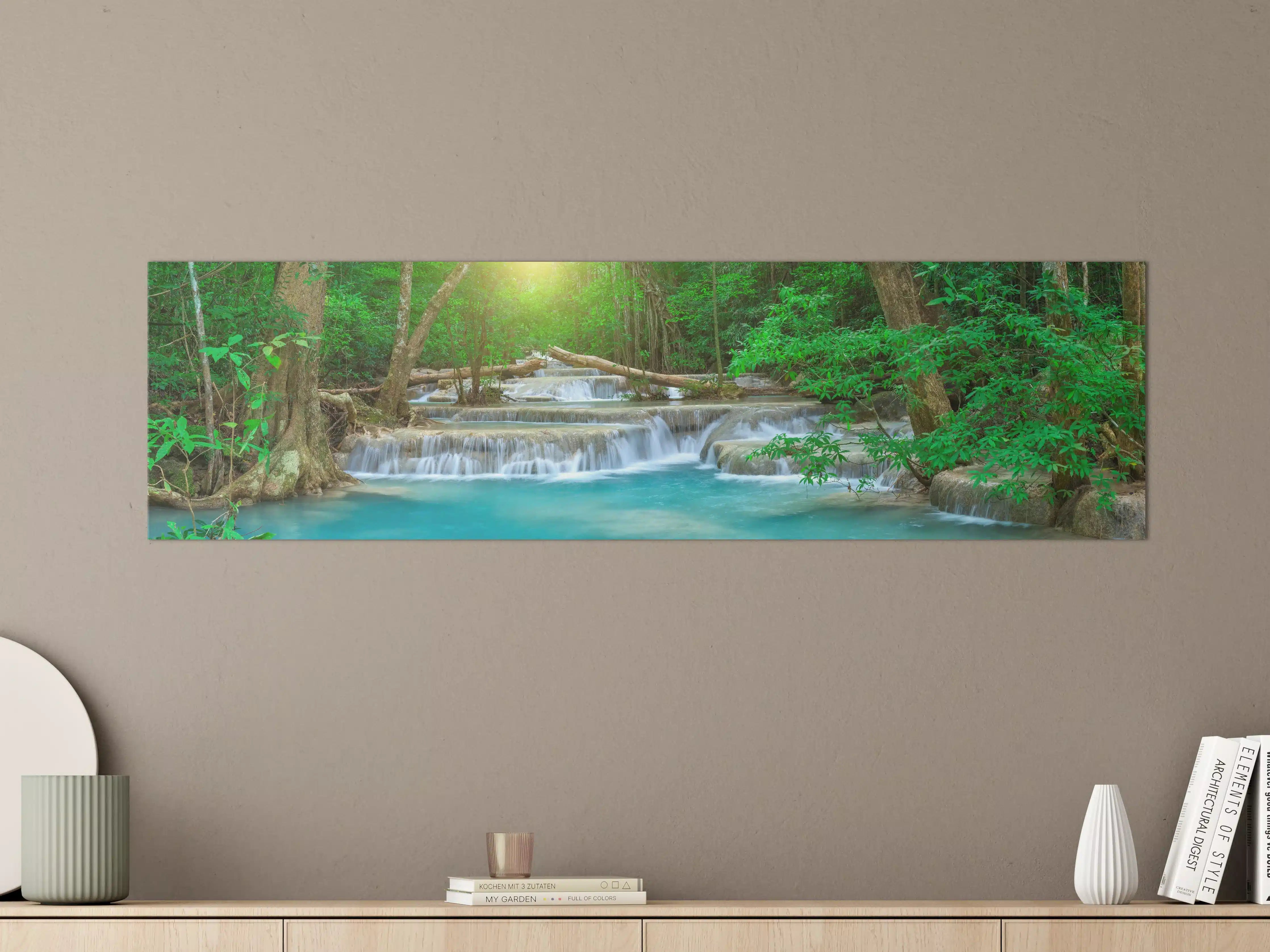 Große Wandbilder - Türkis-Wasserfall im grünen Wald