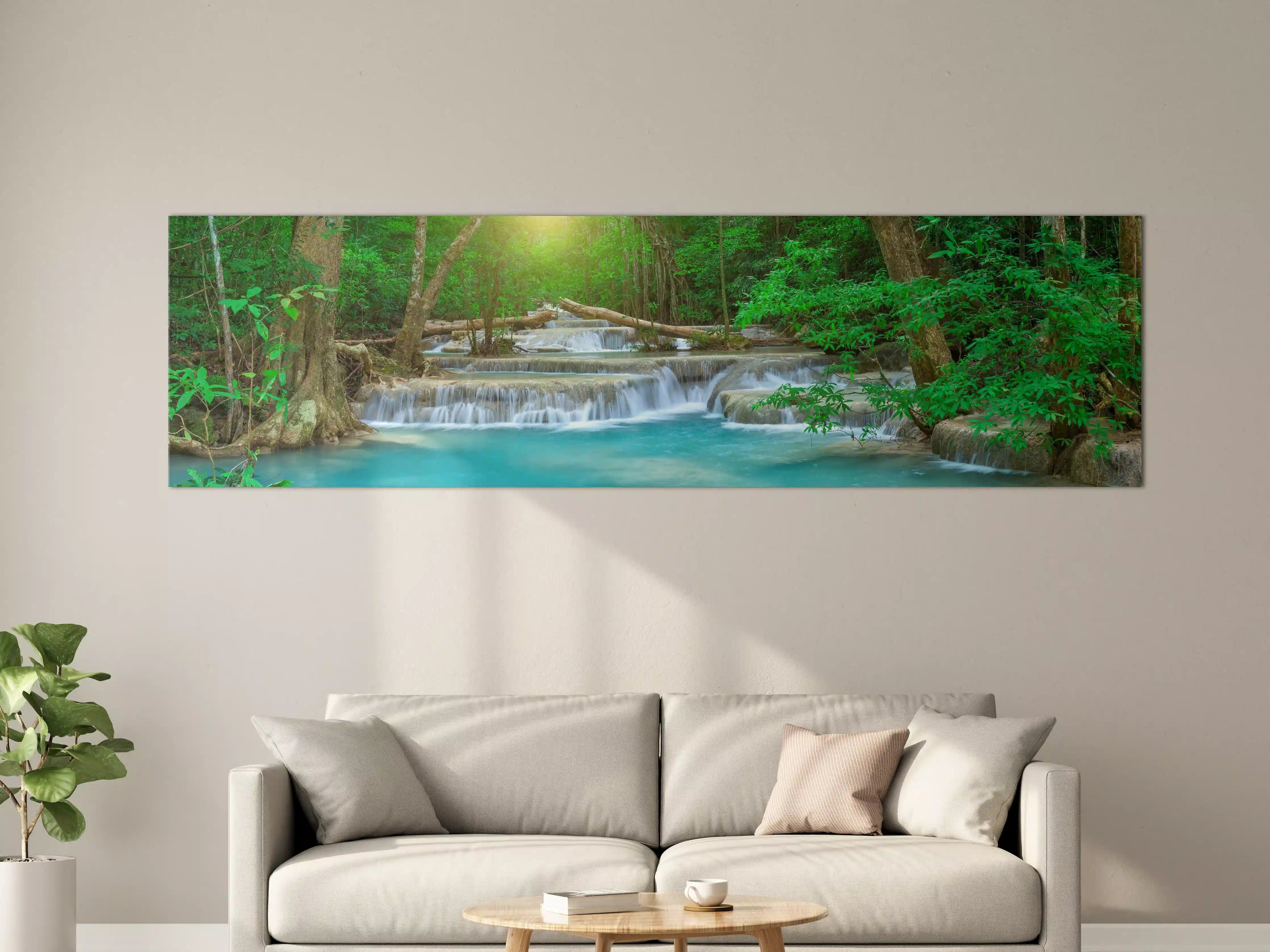 Große Wandbilder - Türkis-Wasserfall im grünen Wald