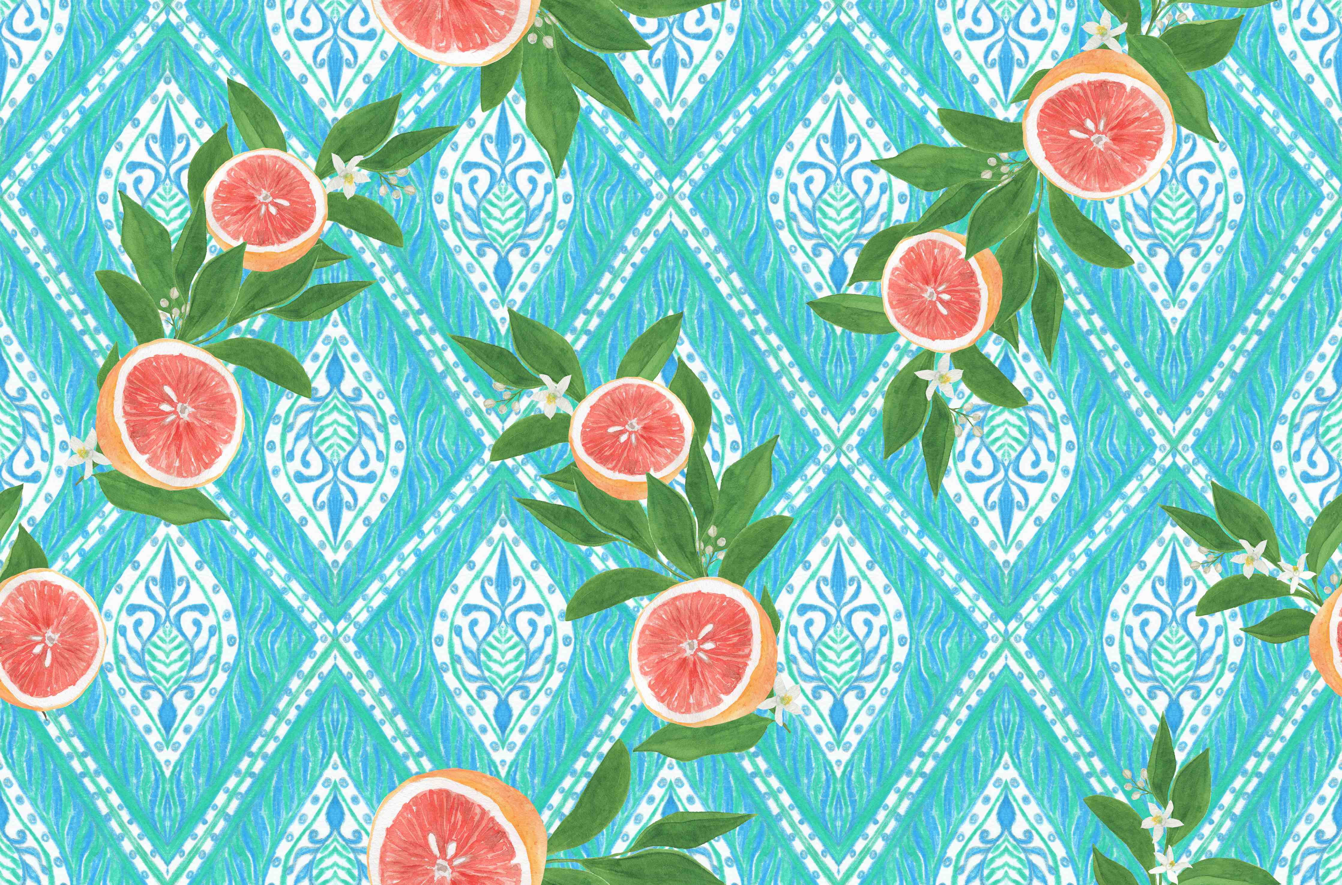 Große Wandbilder-Türkis Zitrus Grapefruit Muster