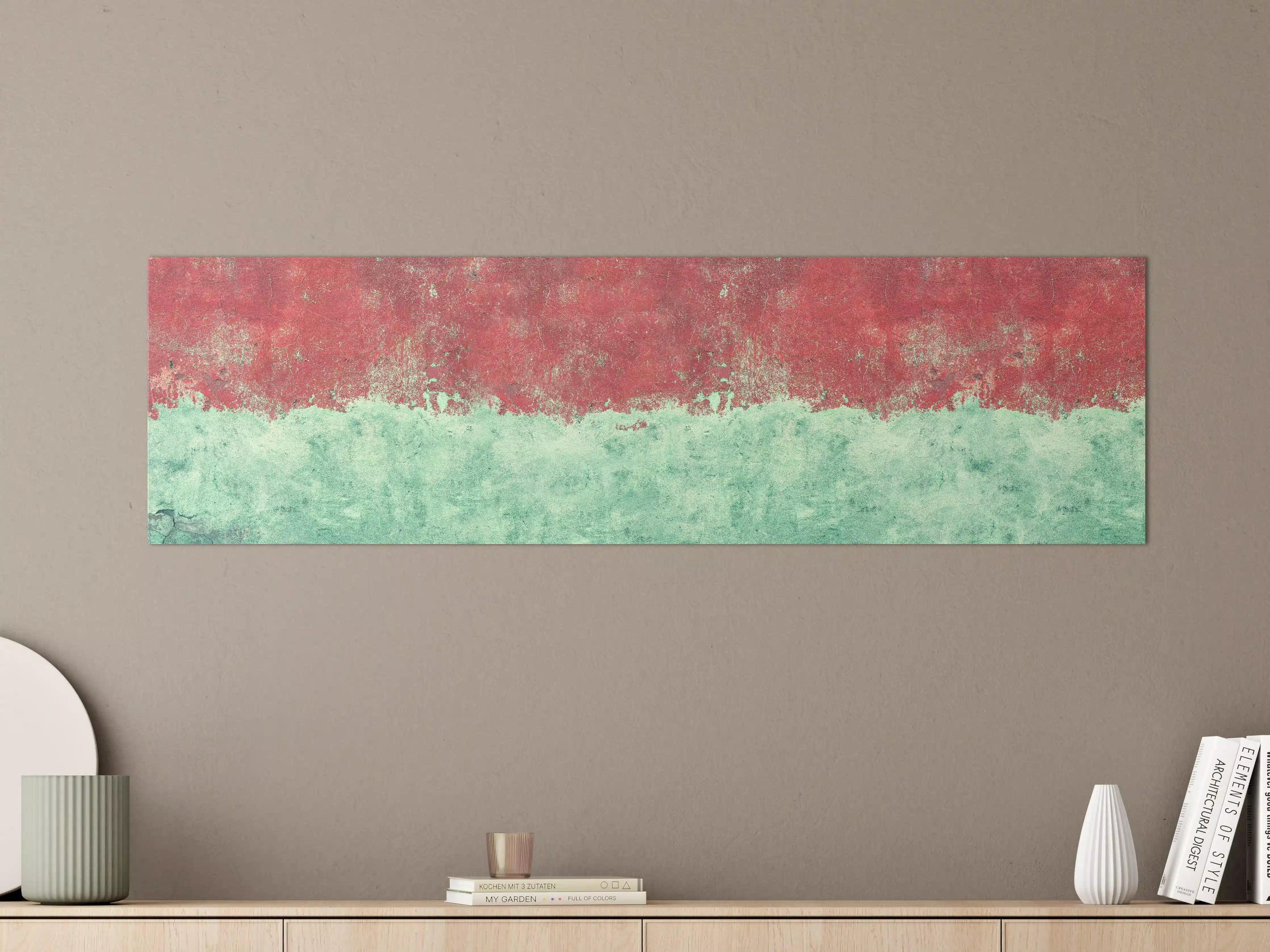 Große Wandbilder - Türkis-rote Wand im Grunge-Stil