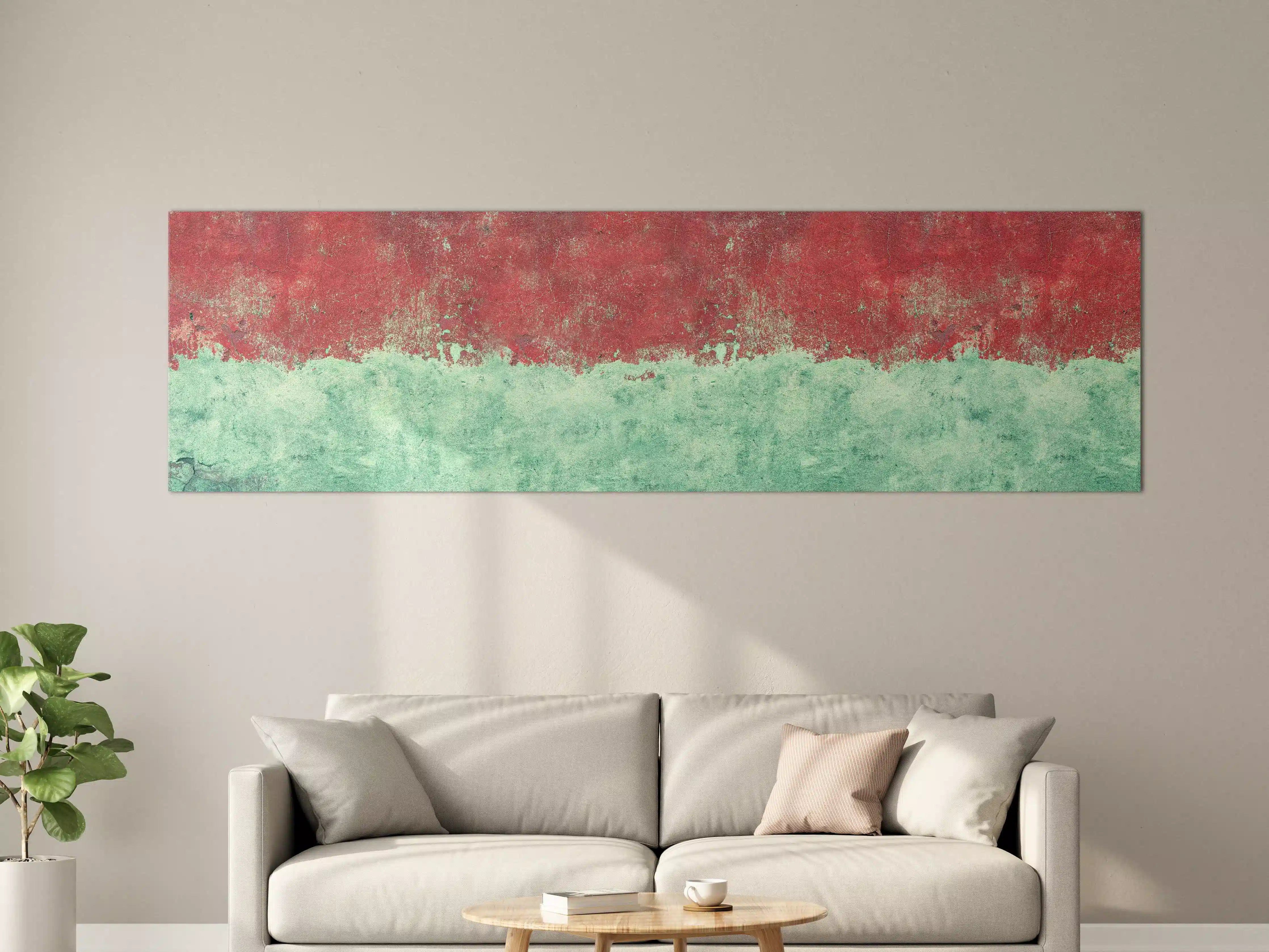 Große Wandbilder - Türkis-rote Wand im Grunge-Stil