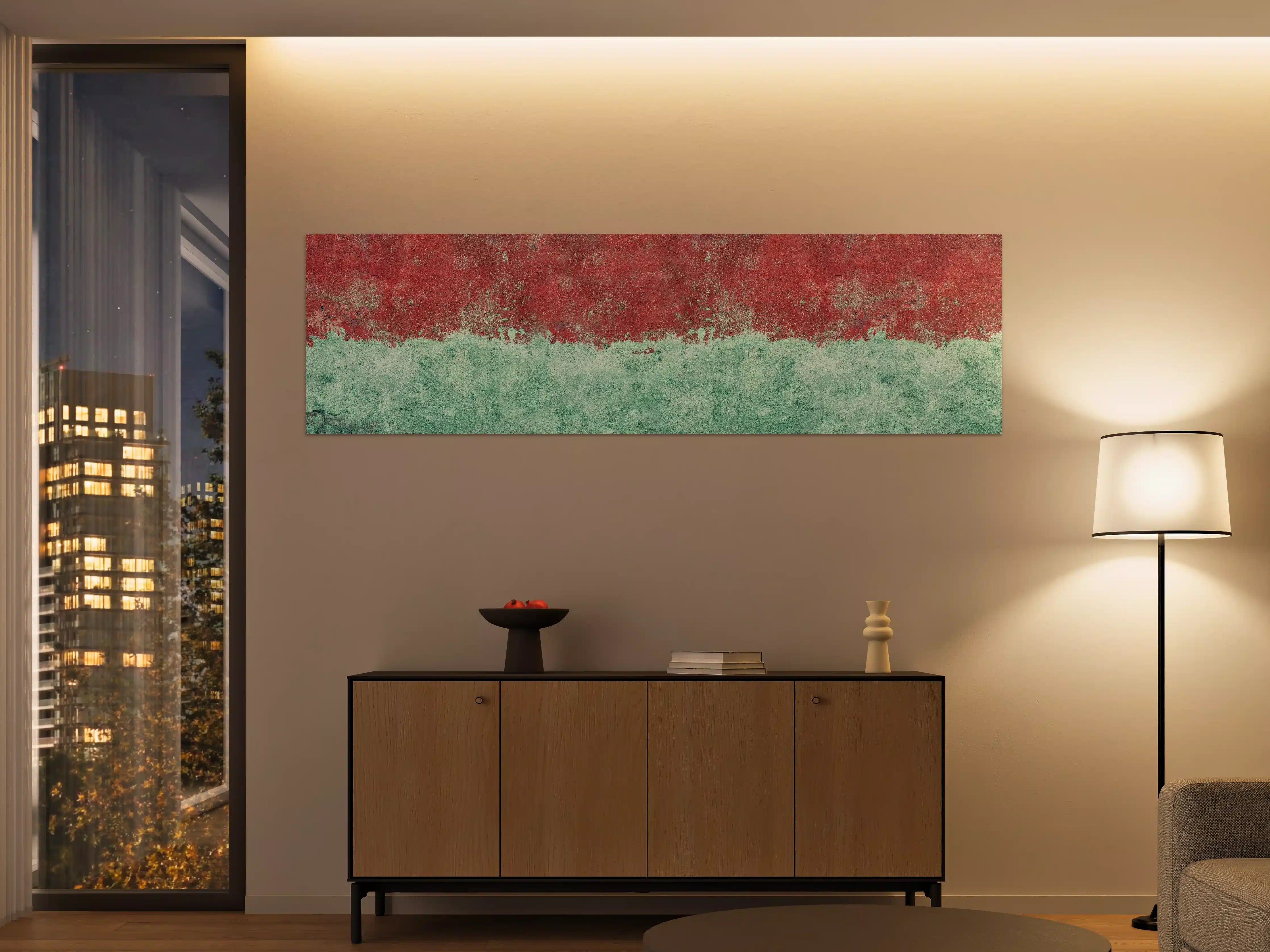 Große Wandbilder - Türkis-rote Wand im Grunge-Stil