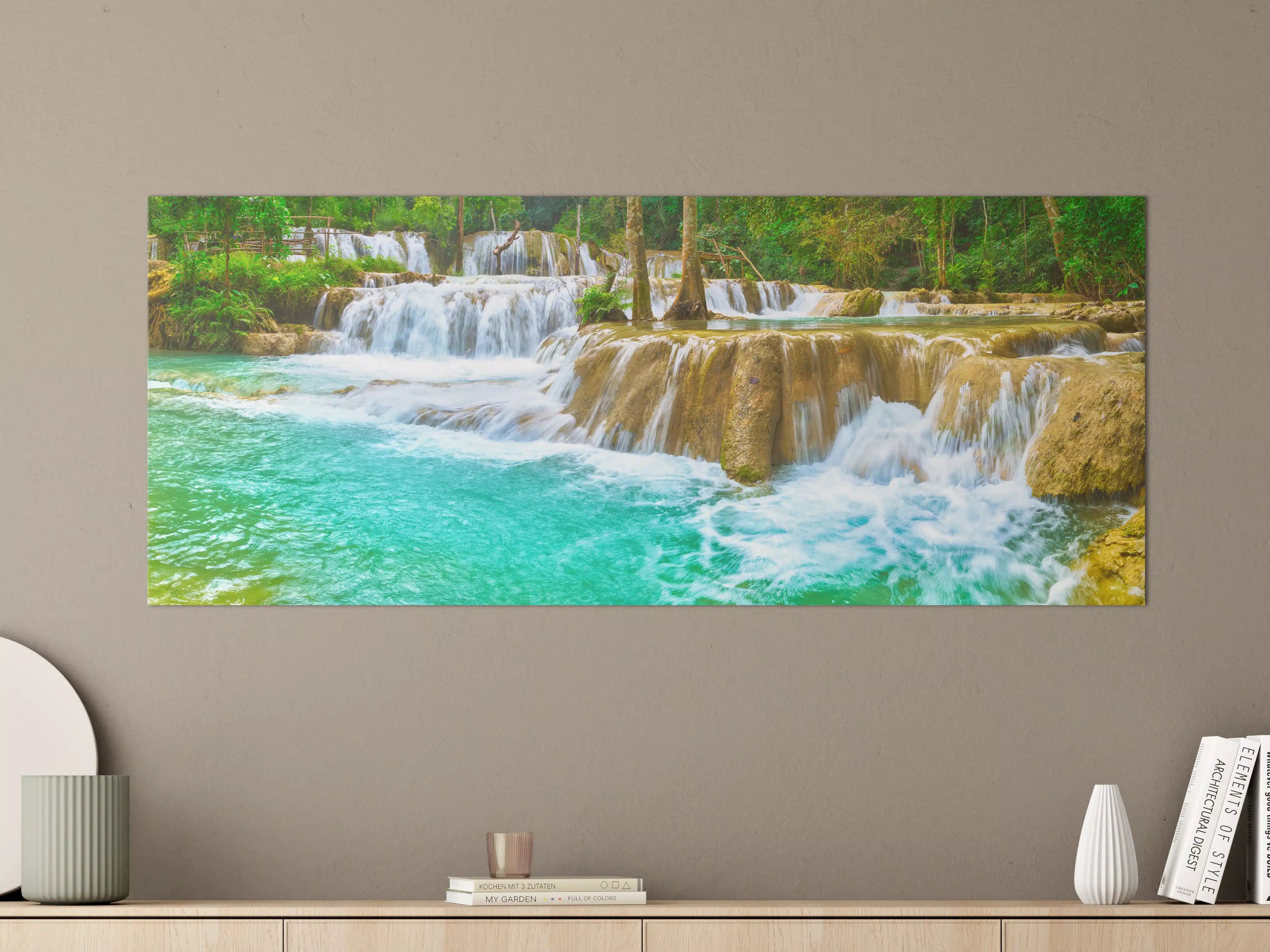 Große Wandbilder - Türkisgrüner Stufen-Wasserfall
