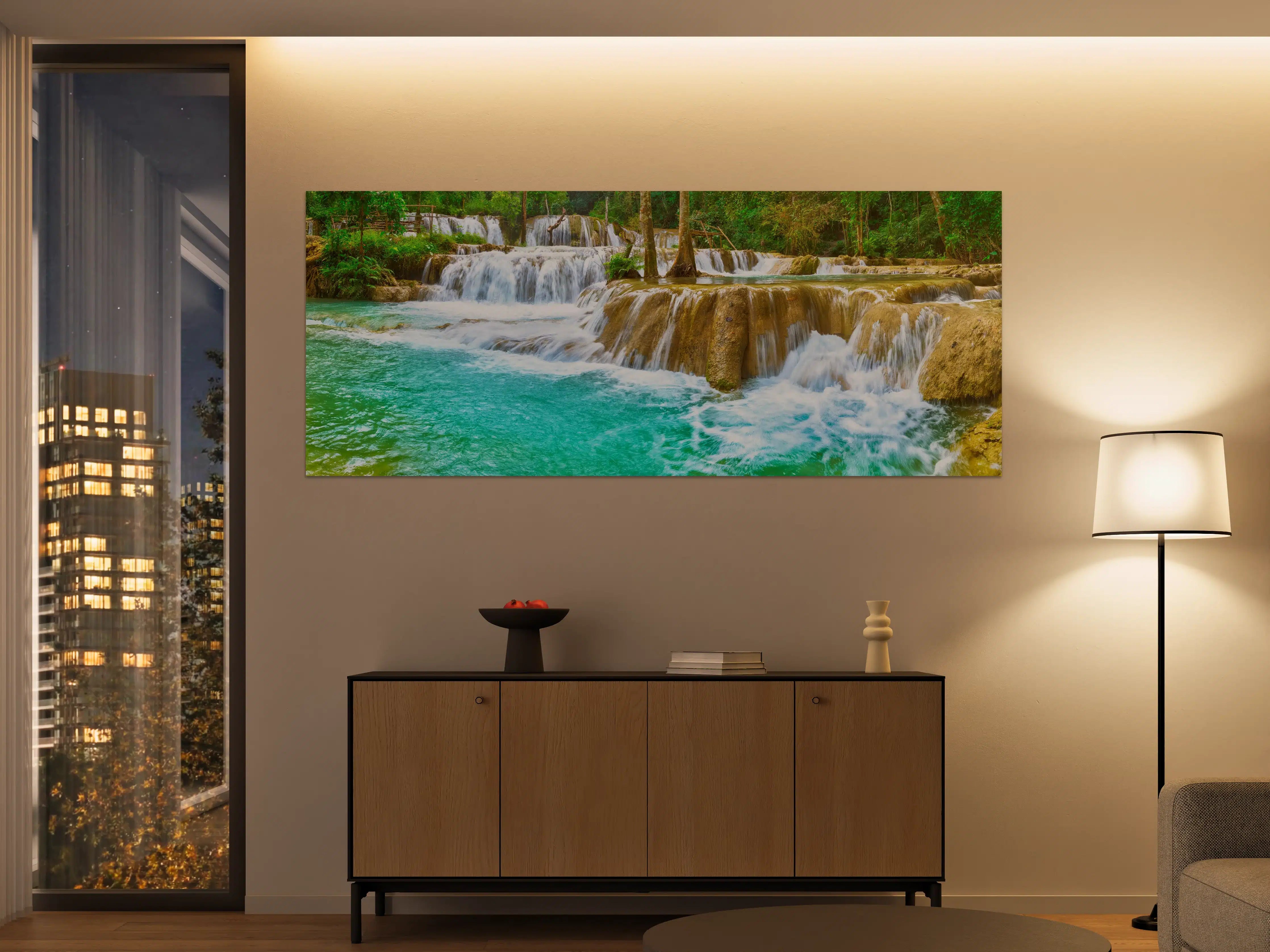 Große Wandbilder - Türkisgrüner Stufen-Wasserfall