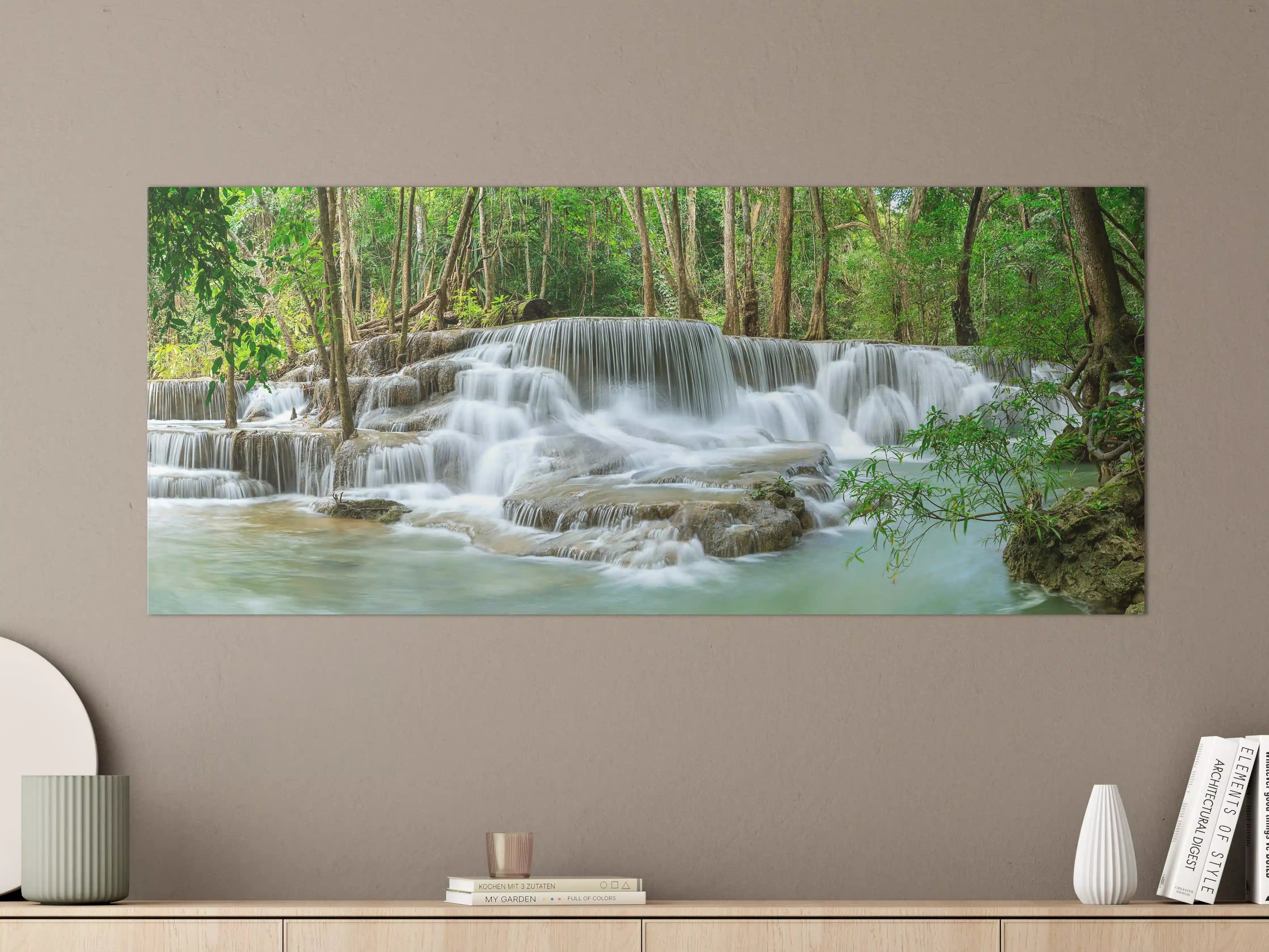 Große Wandbilder - Türkisgrüner Wasserfall im Wald