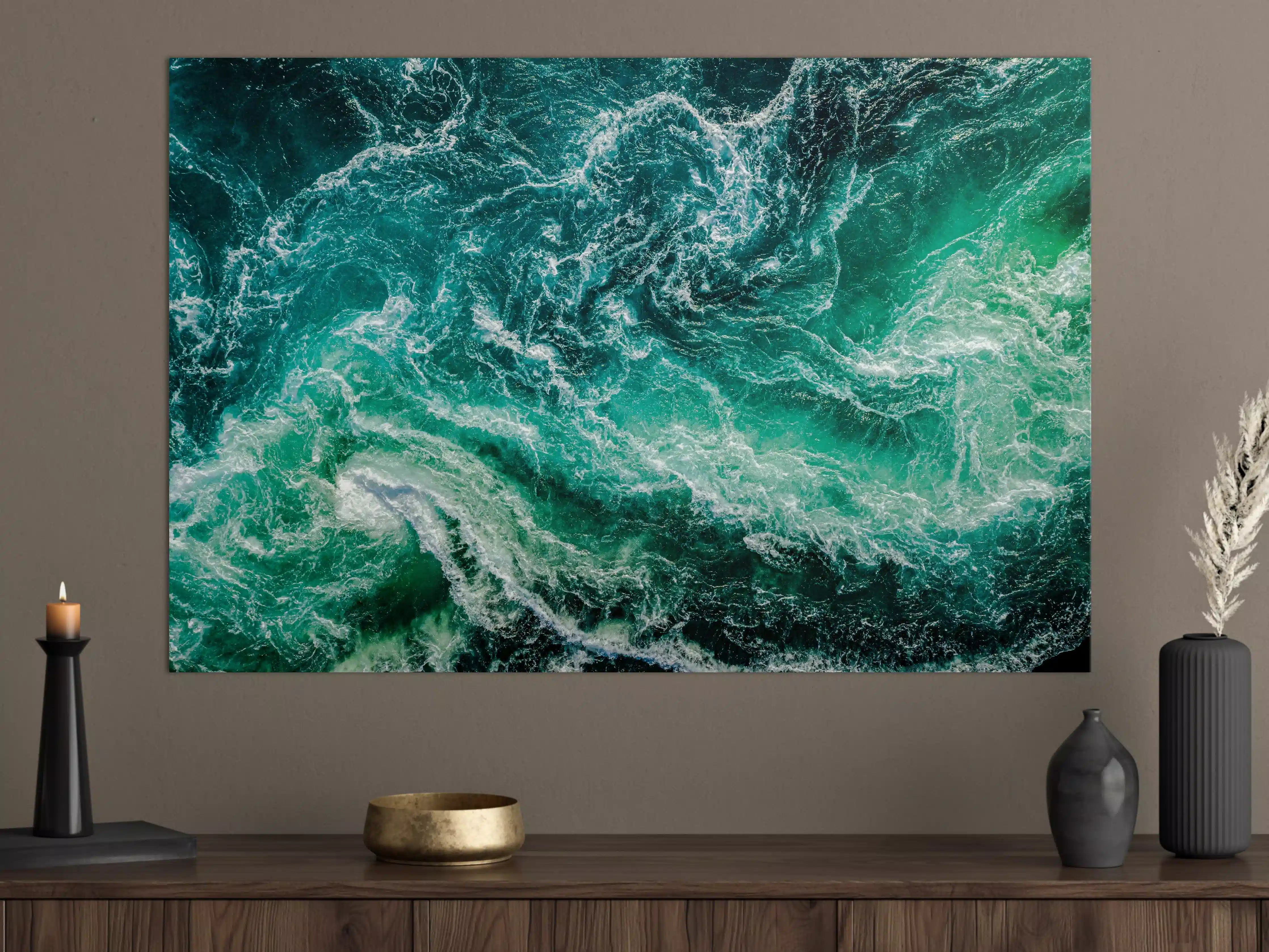Große Wandbilder - Turbulente Meereswellen in Blau und Grün