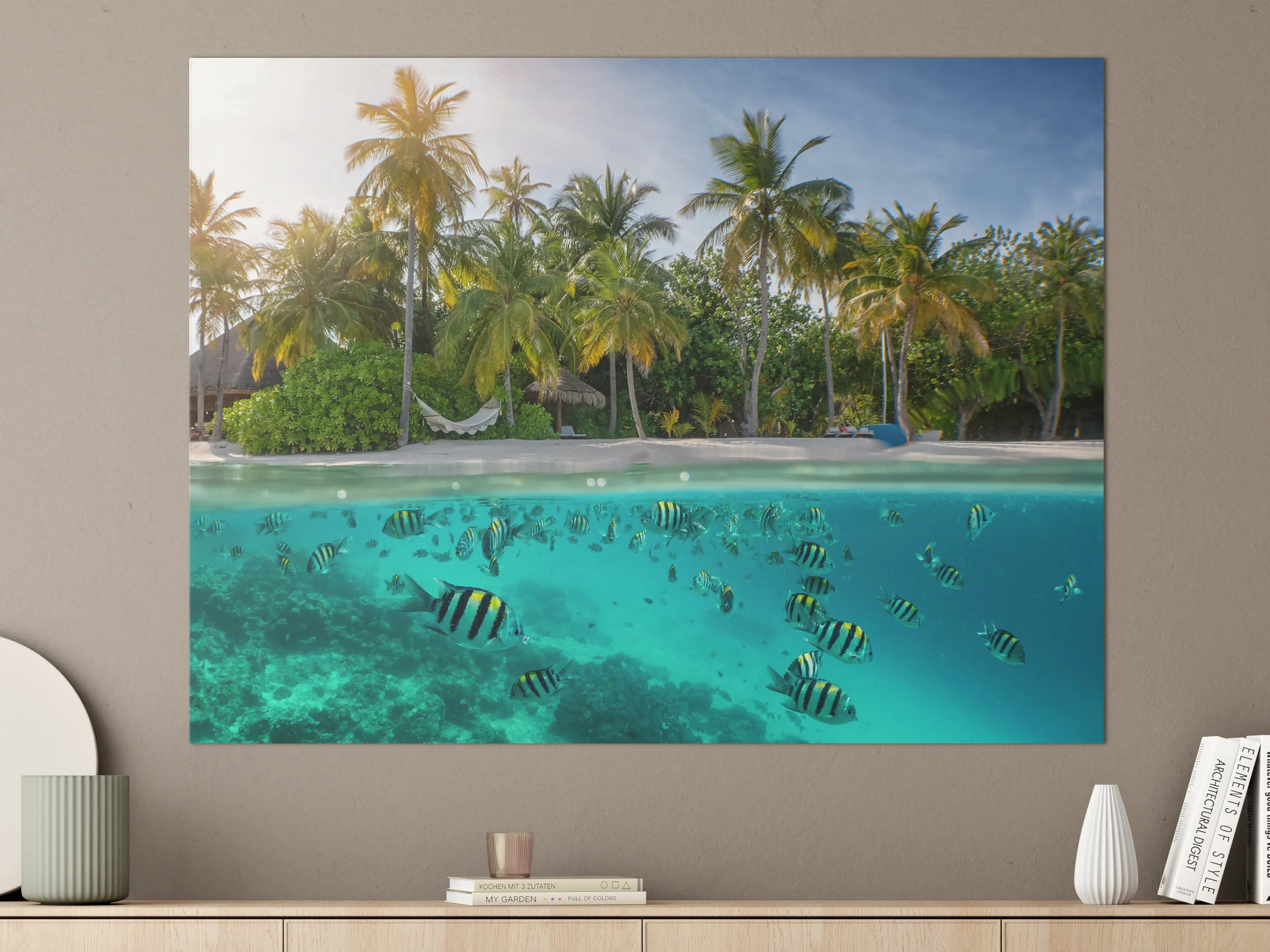 Große Wandbilder - Über- und Unterwasserblick auf tropischen Strand