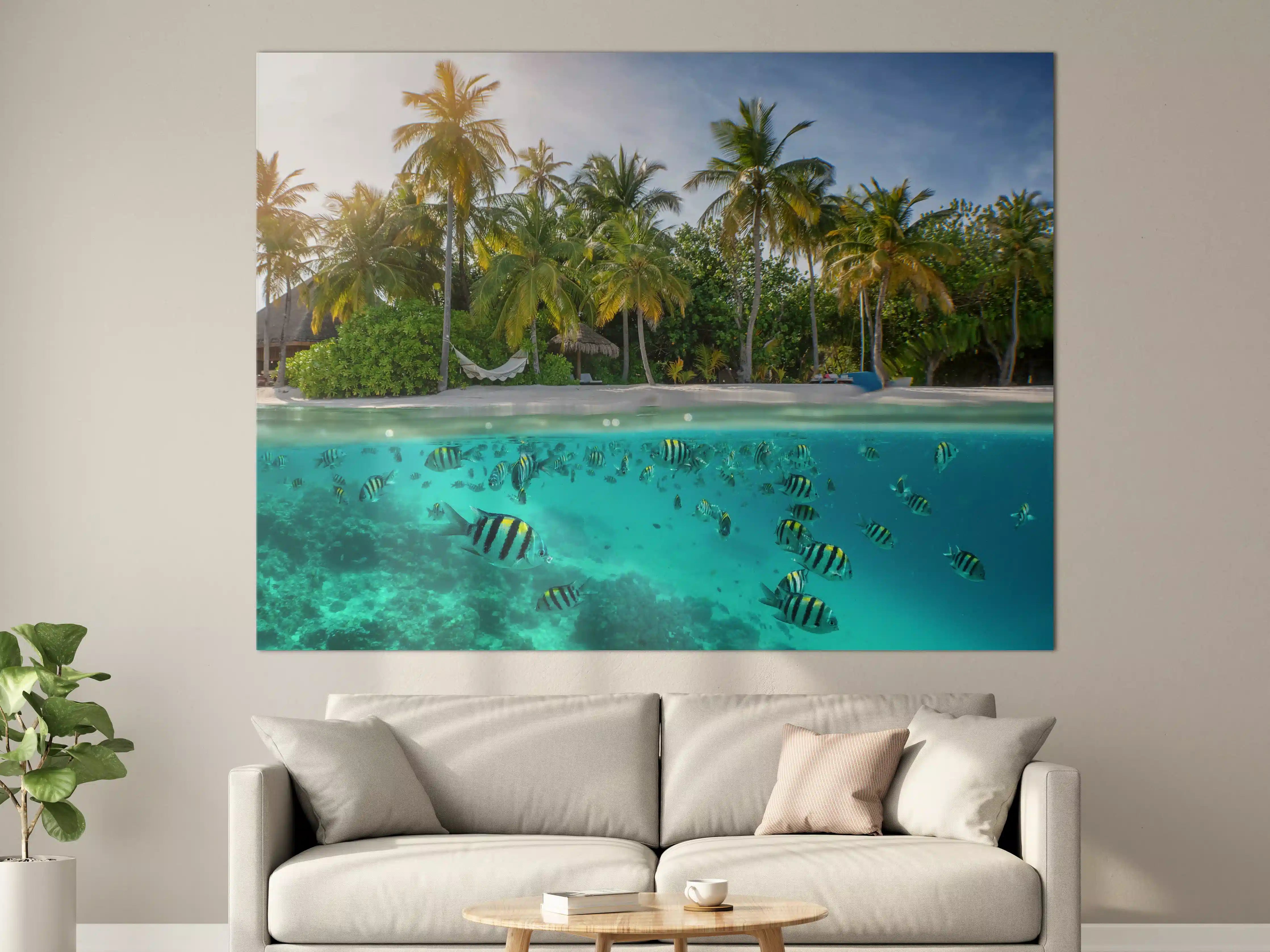 Große Wandbilder - Über- und Unterwasserblick auf tropischen Strand