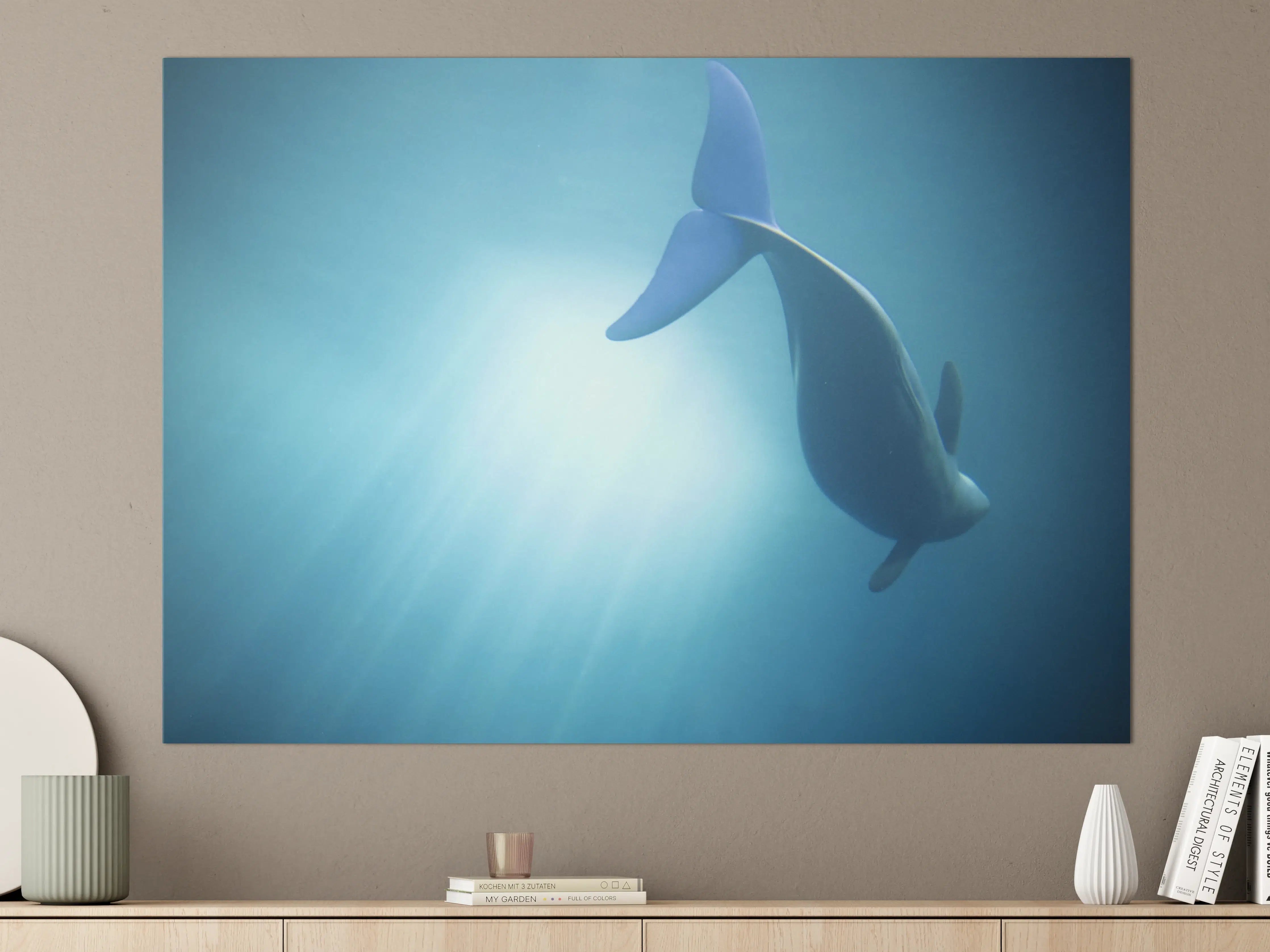 Große Wandbilder - Unterwasserjunkie - Delfin in Blau