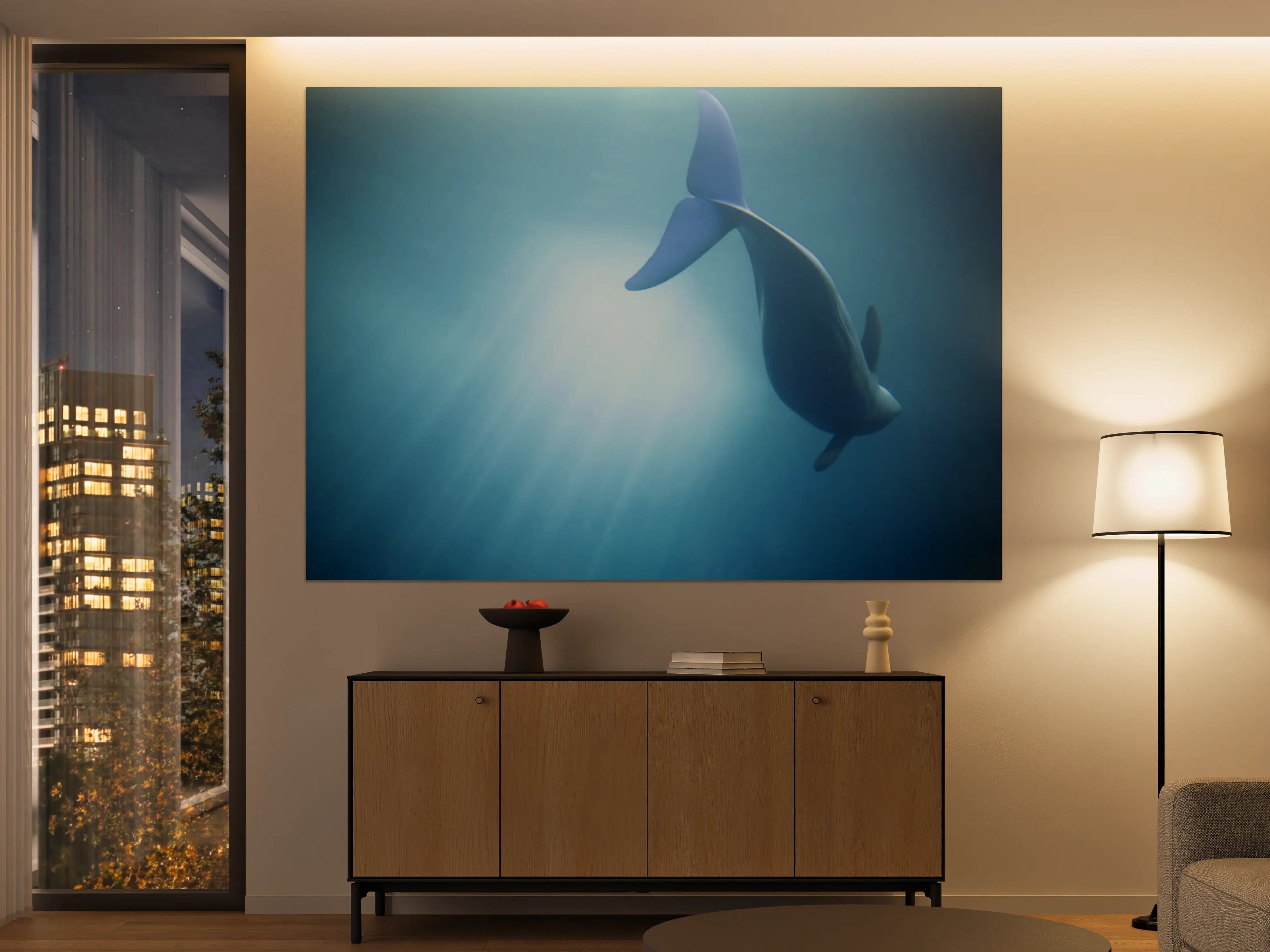 Große Wandbilder - Unterwasserjunkie - Delfin in Blau
