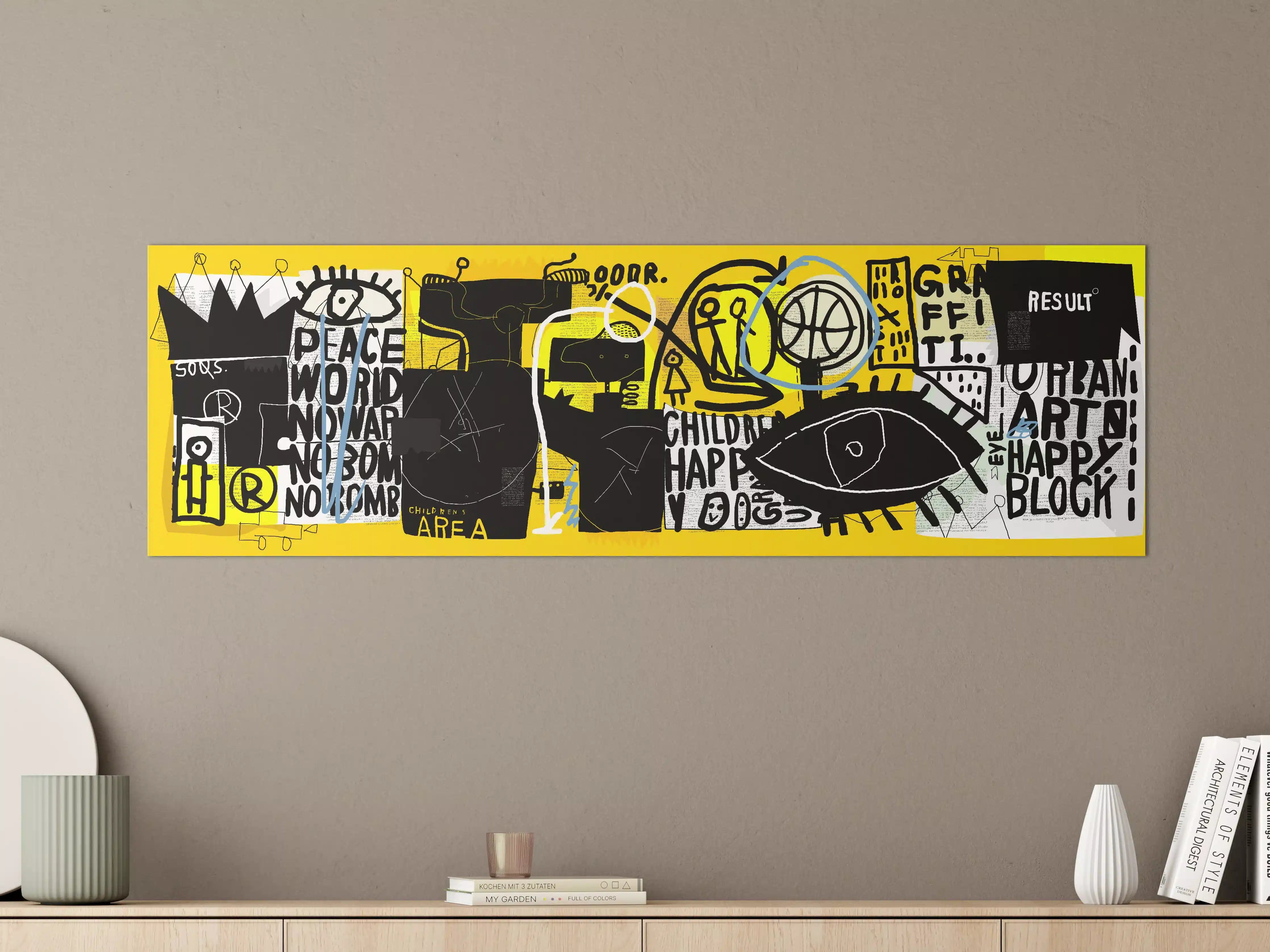Große Wandbilder - Urbanes Graffiti-Kunstwerk Gelb Schwarz