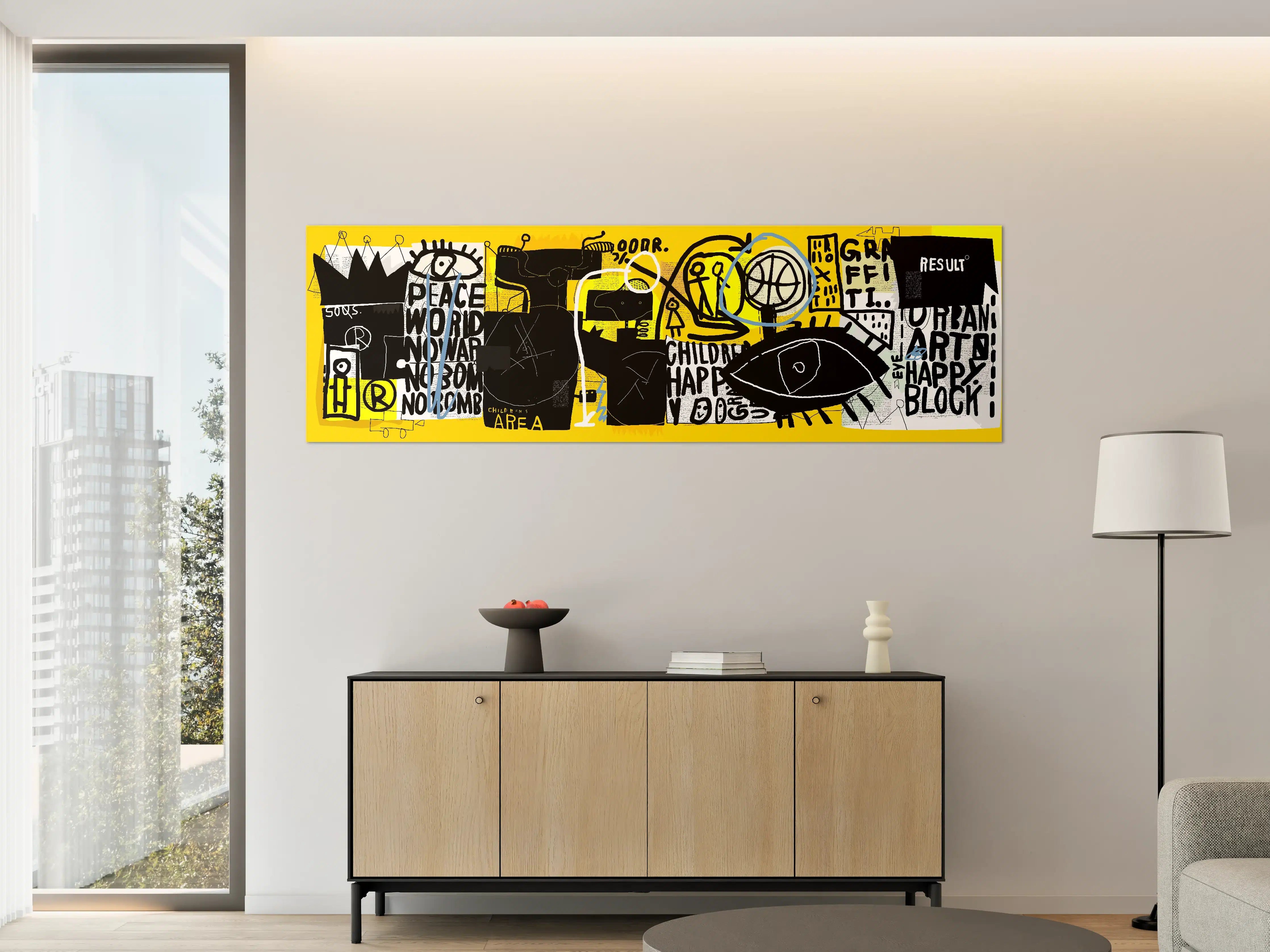 Große Wandbilder - Urbanes Graffiti-Kunstwerk Gelb Schwarz