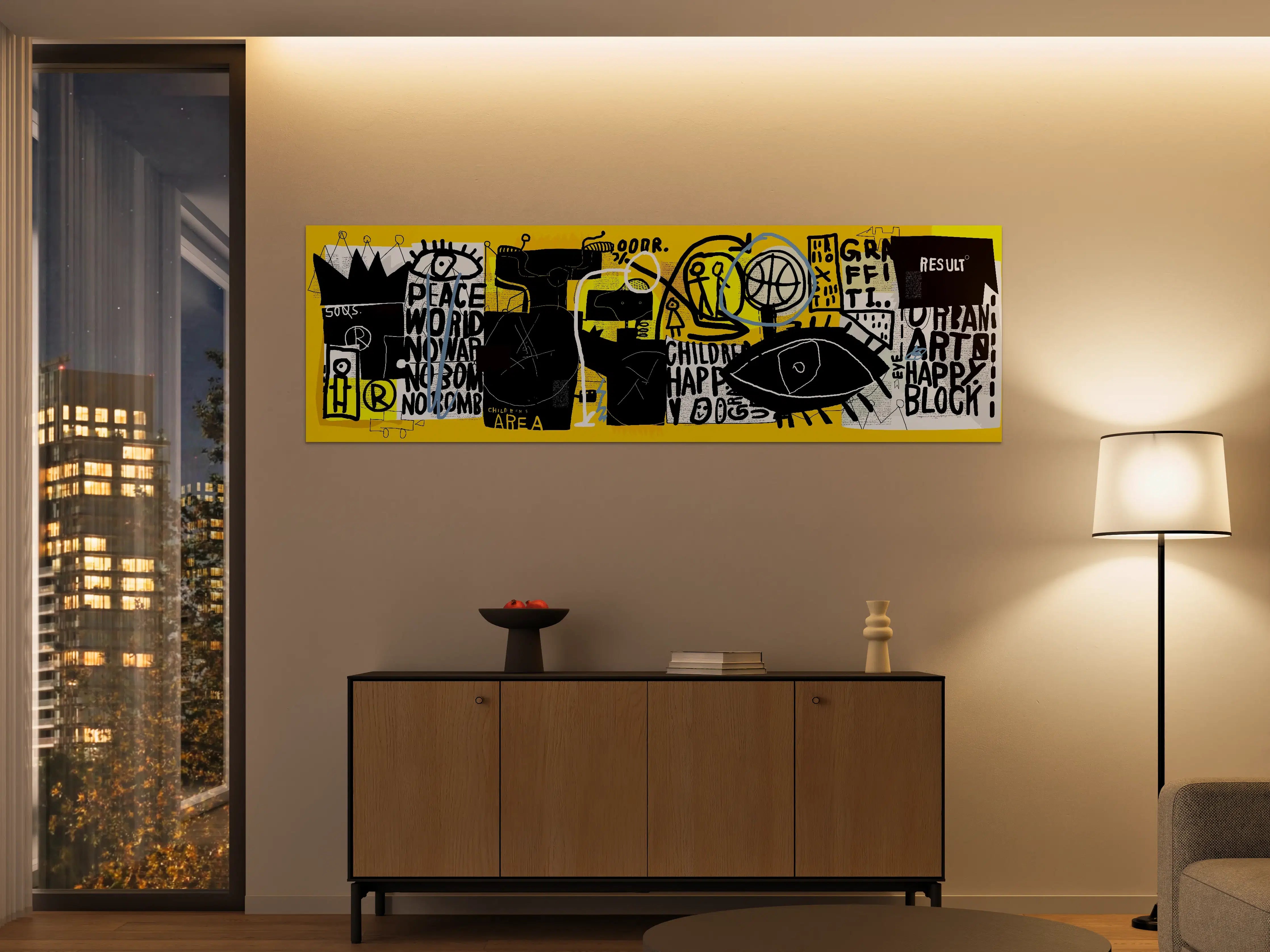 Große Wandbilder - Urbanes Graffiti-Kunstwerk Gelb Schwarz