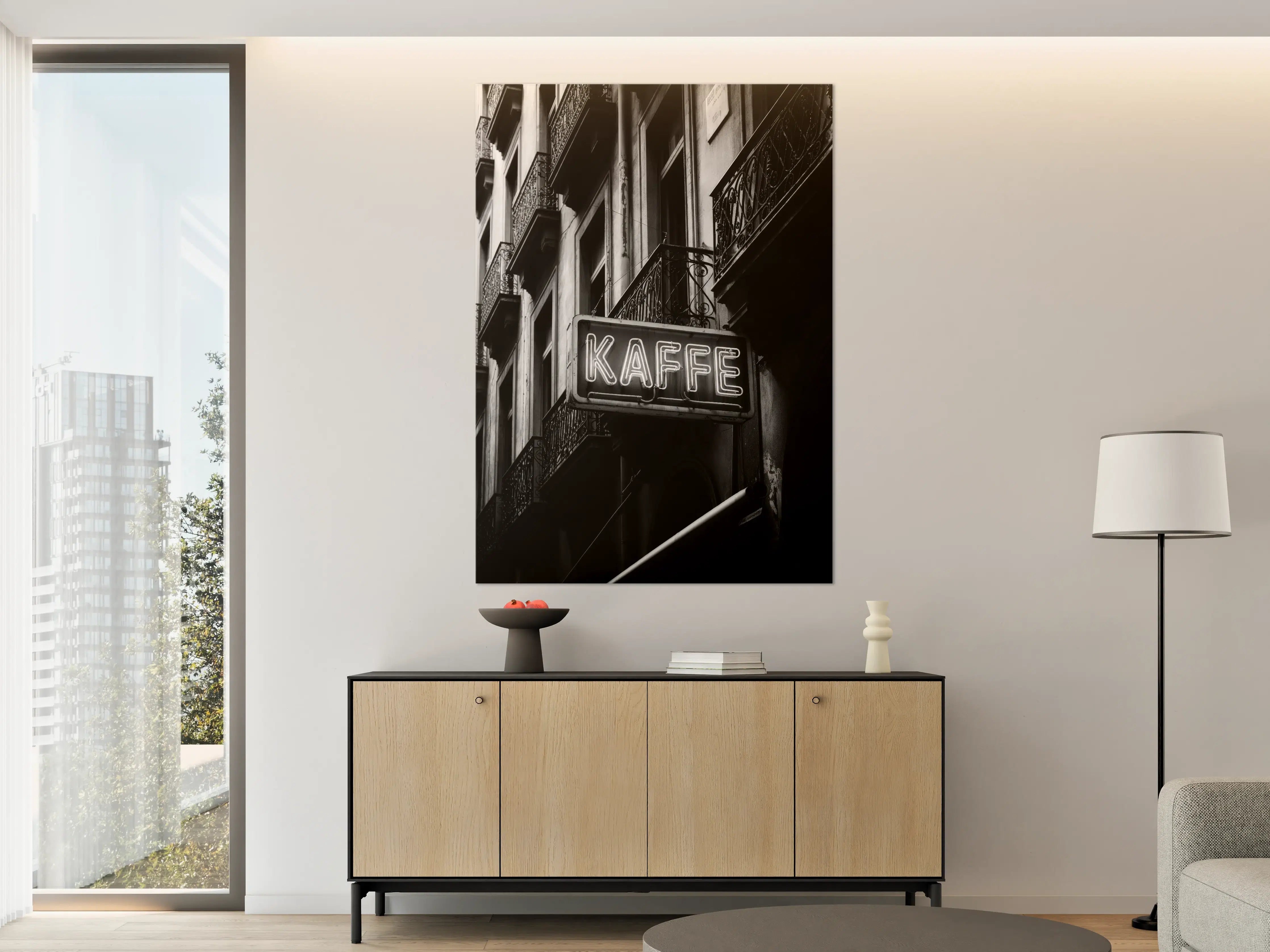 Große Wandbilder - Urbanes Kaffeelogo in Schwarz-Weiß