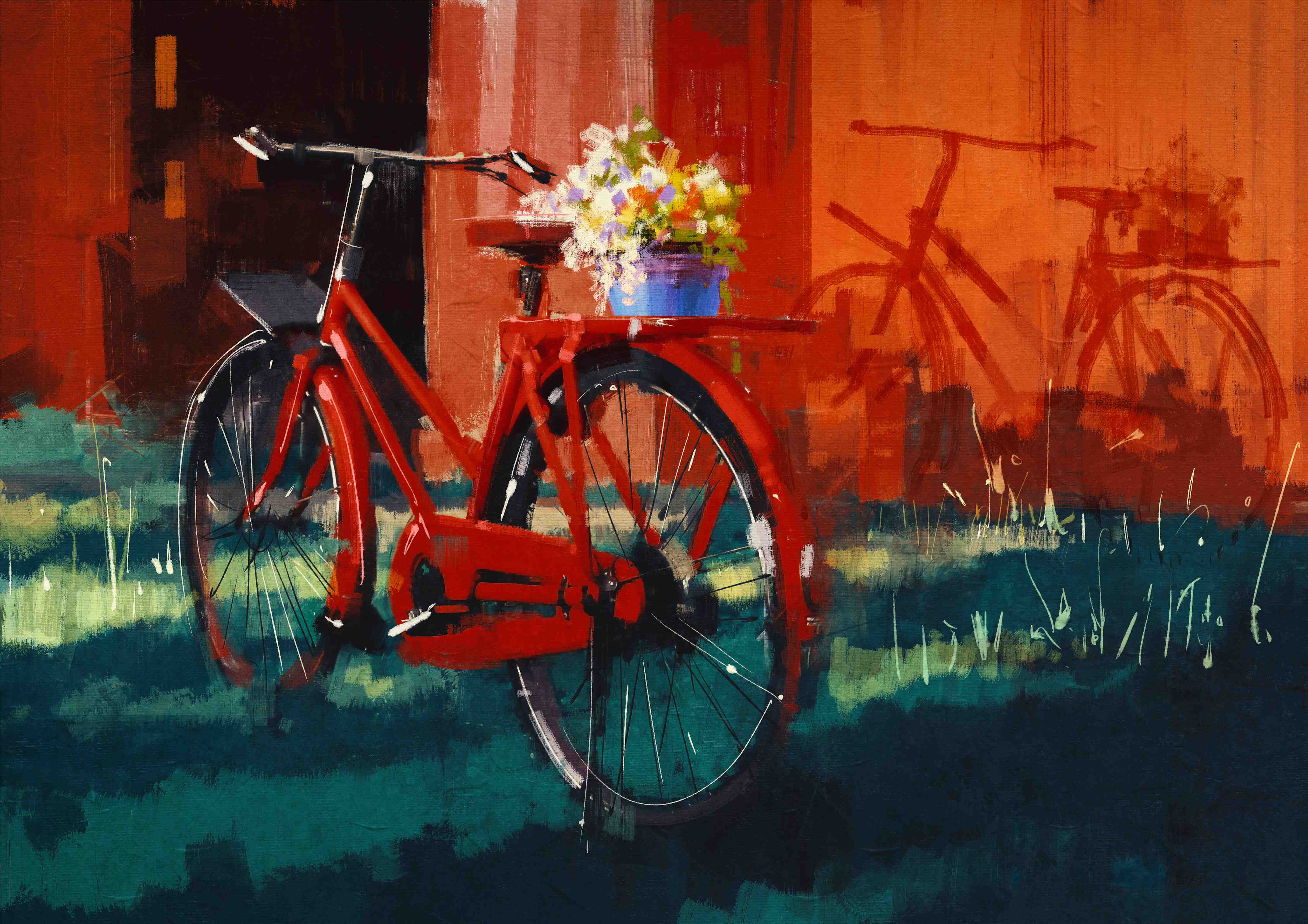 Große Wandbilder-Velo vor rotem Gebäude