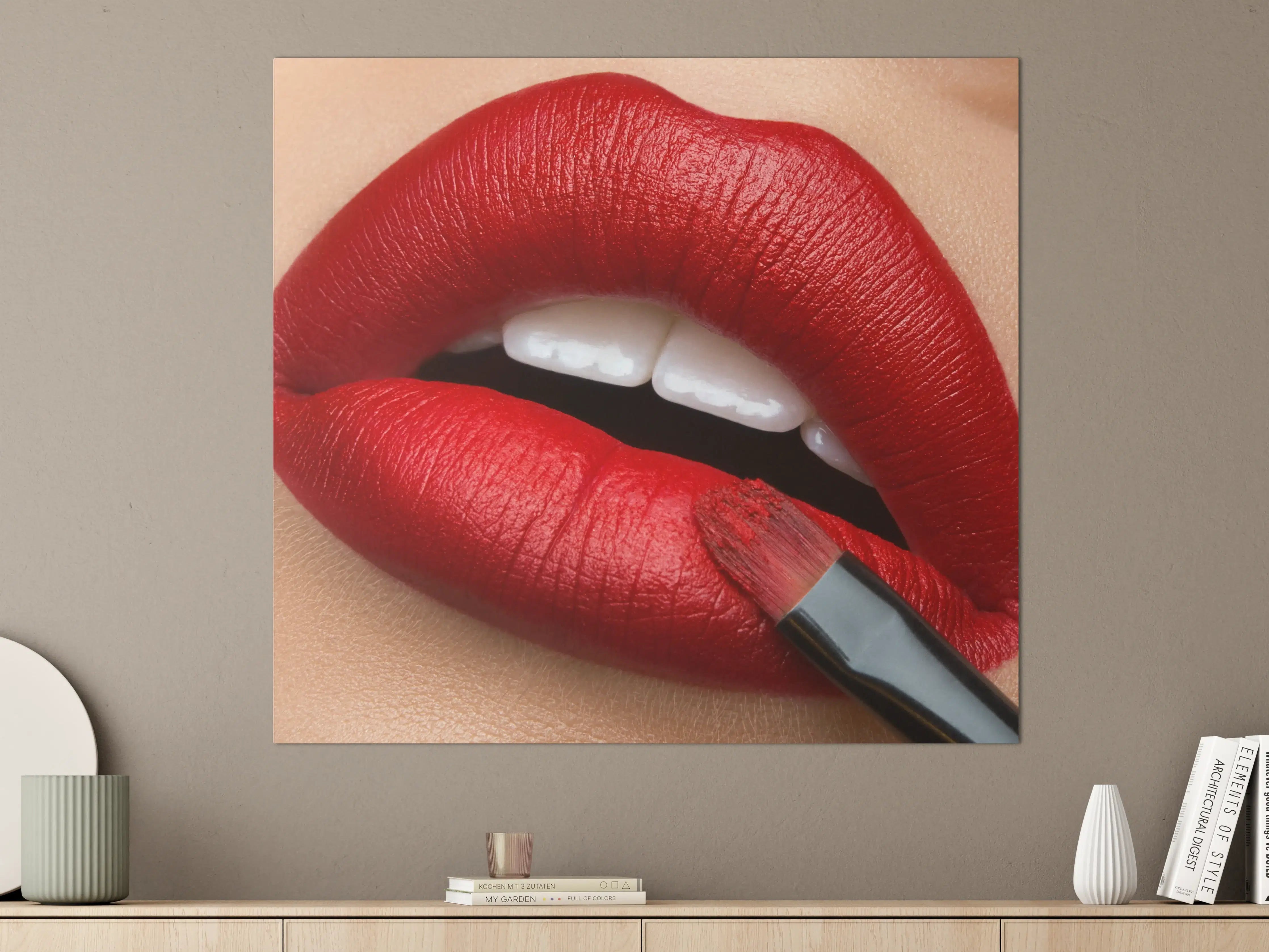 Große Wandbilder - Verführerischer Kuss mit rotem Lippenstift