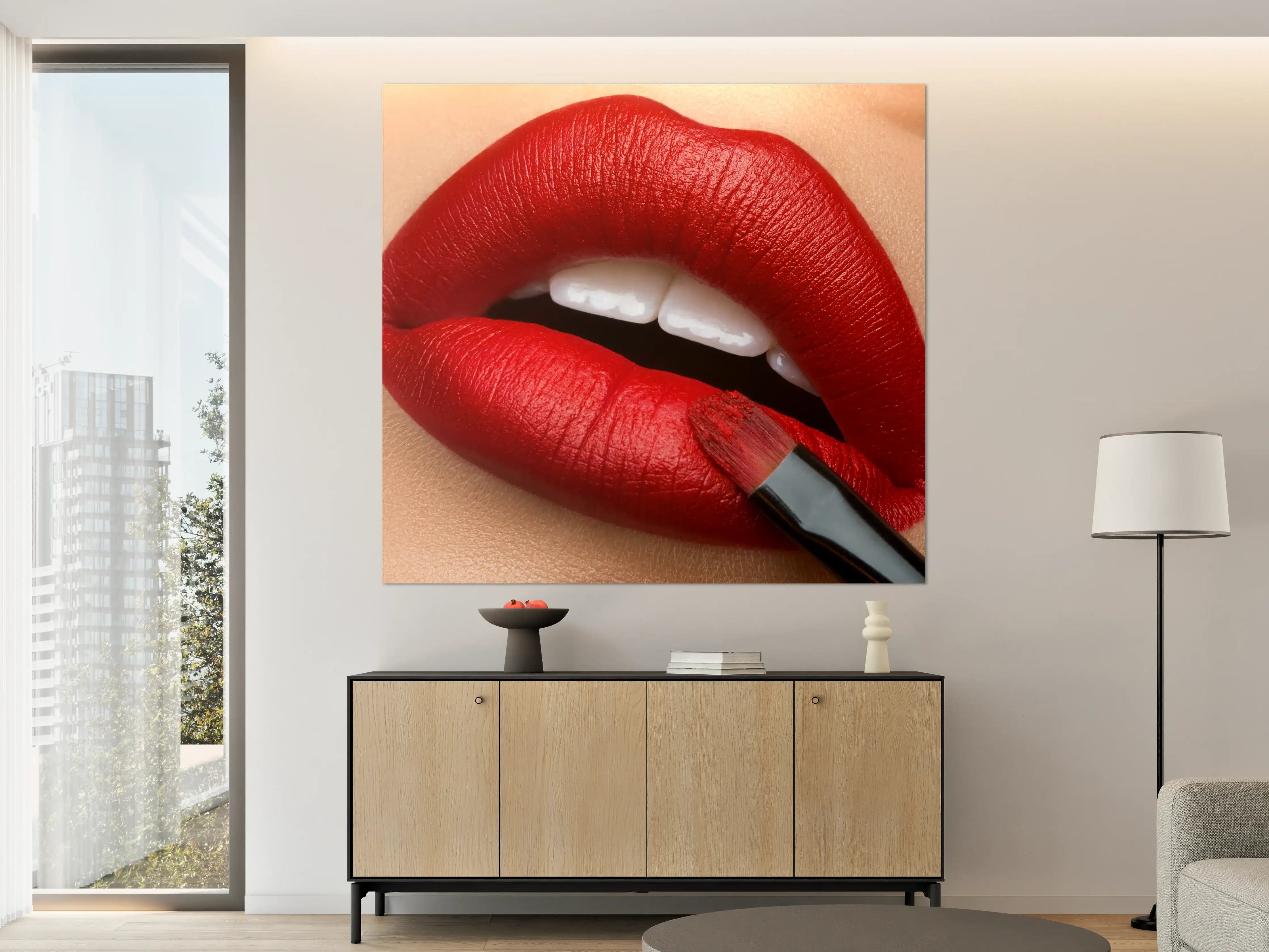 Große Wandbilder - Verführerischer Kuss mit rotem Lippenstift