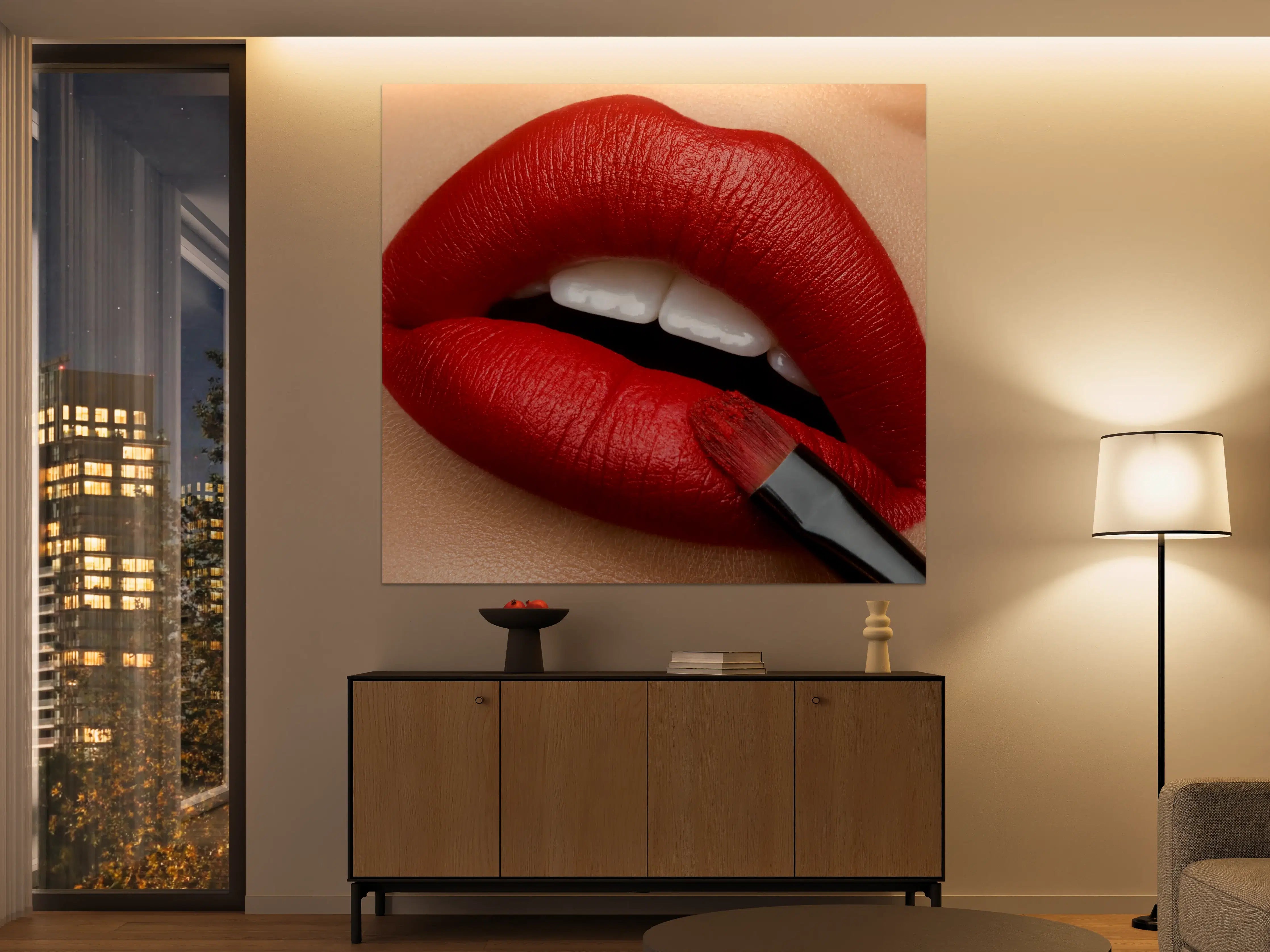 Große Wandbilder - Verführerischer Kuss mit rotem Lippenstift