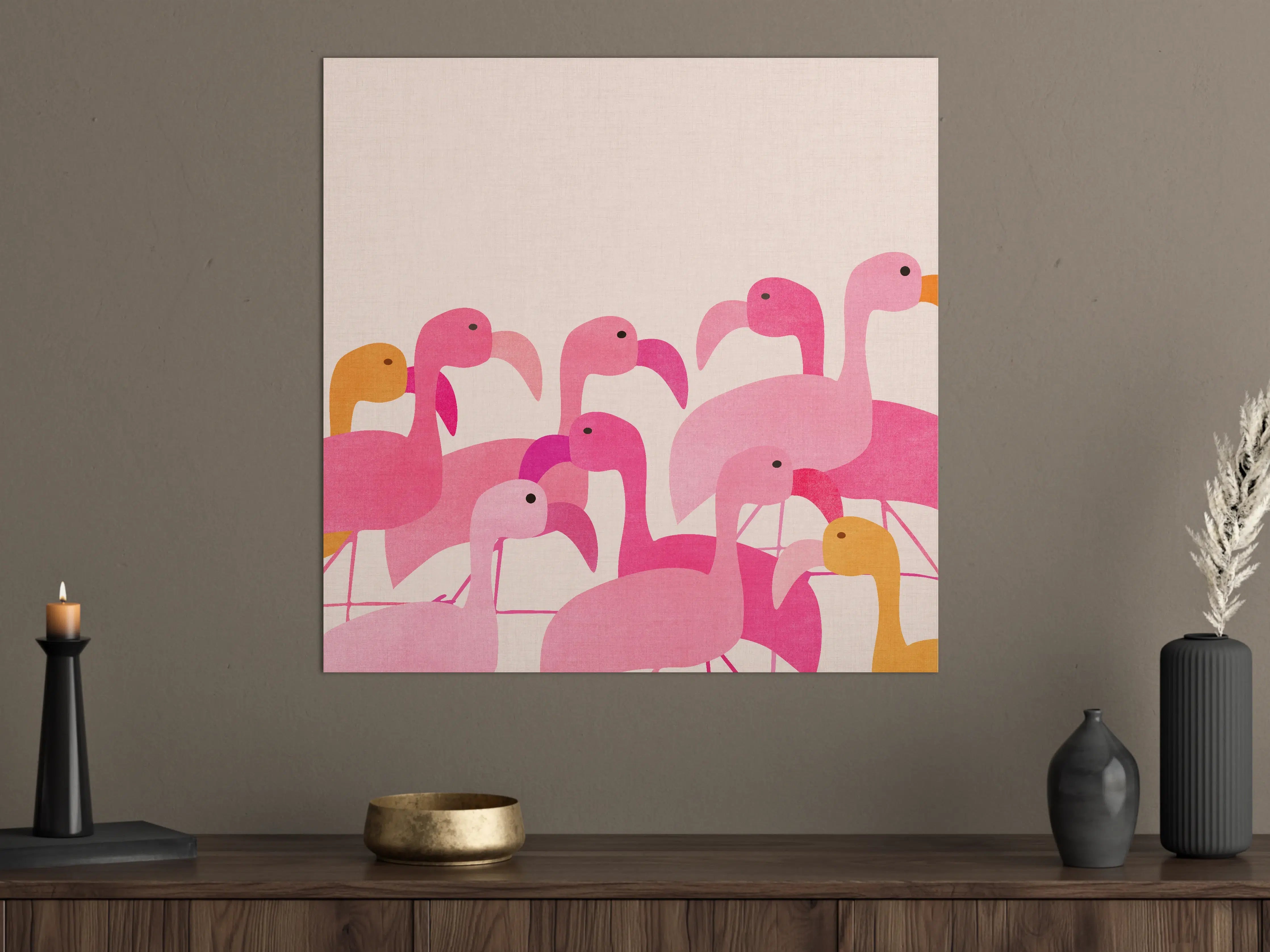 Große Wandbilder - Verspielte Flamingos in Pink und Orange