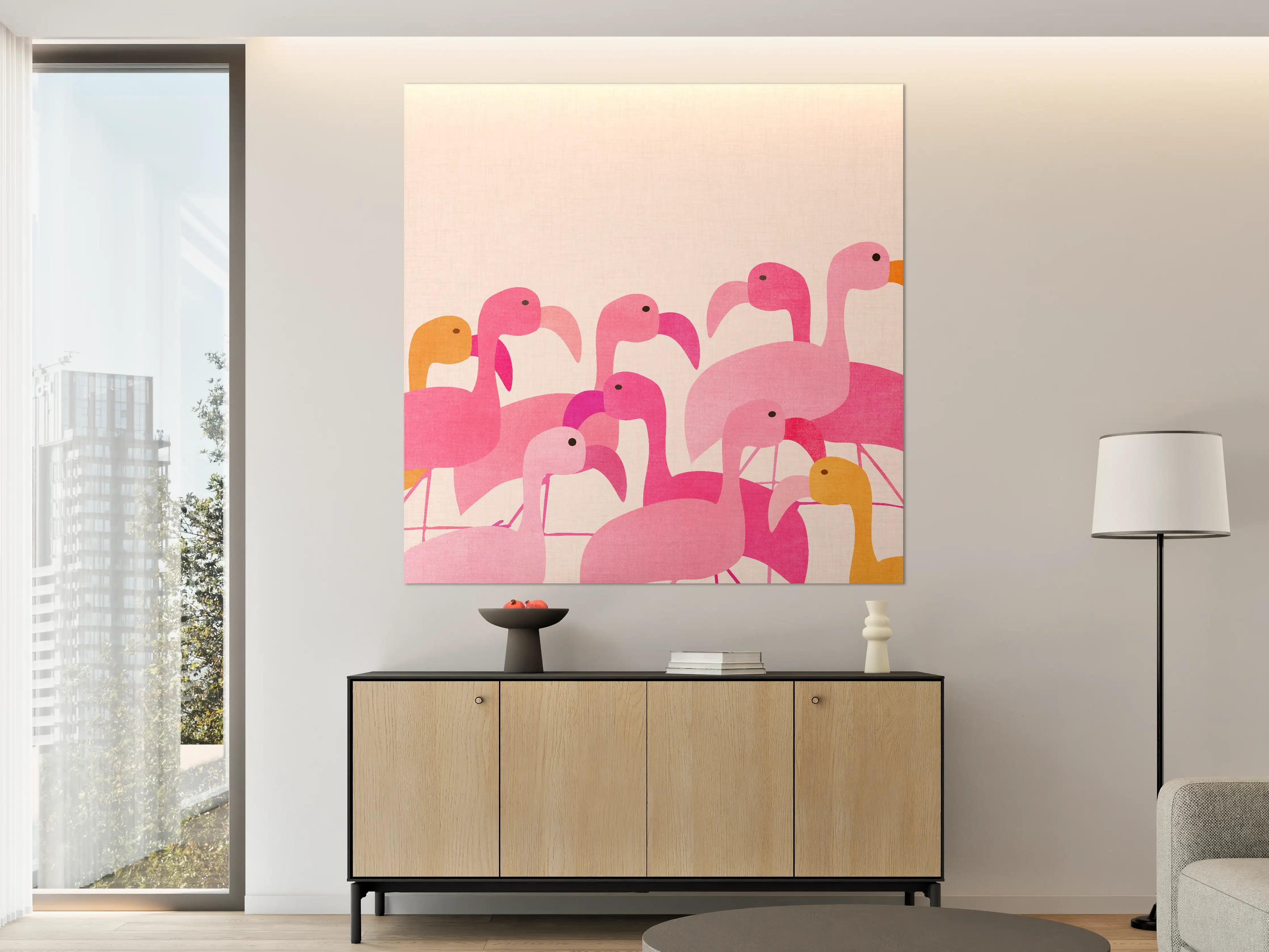 Große Wandbilder - Verspielte Flamingos in Pink und Orange