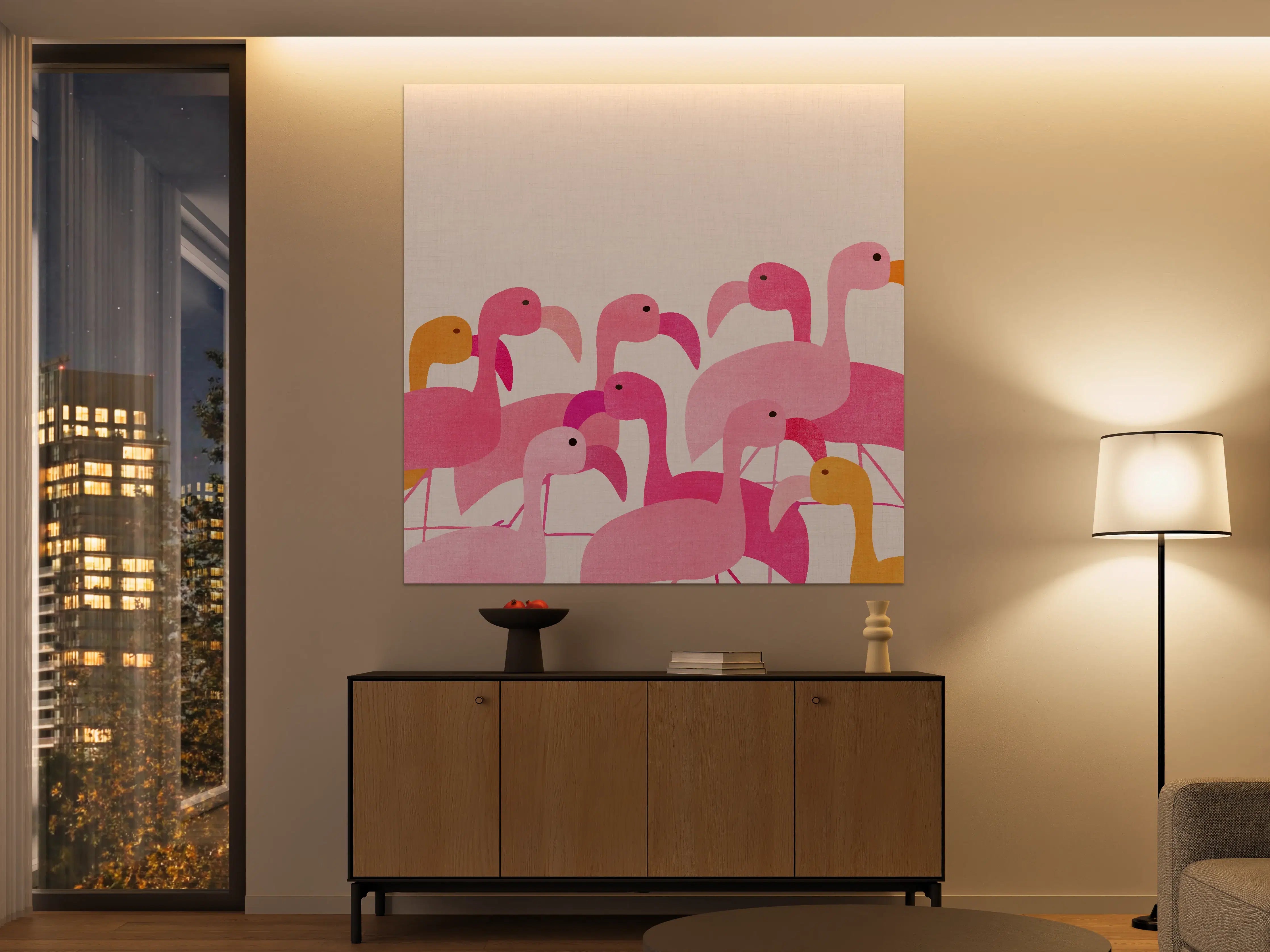 Große Wandbilder - Verspielte Flamingos in Pink und Orange