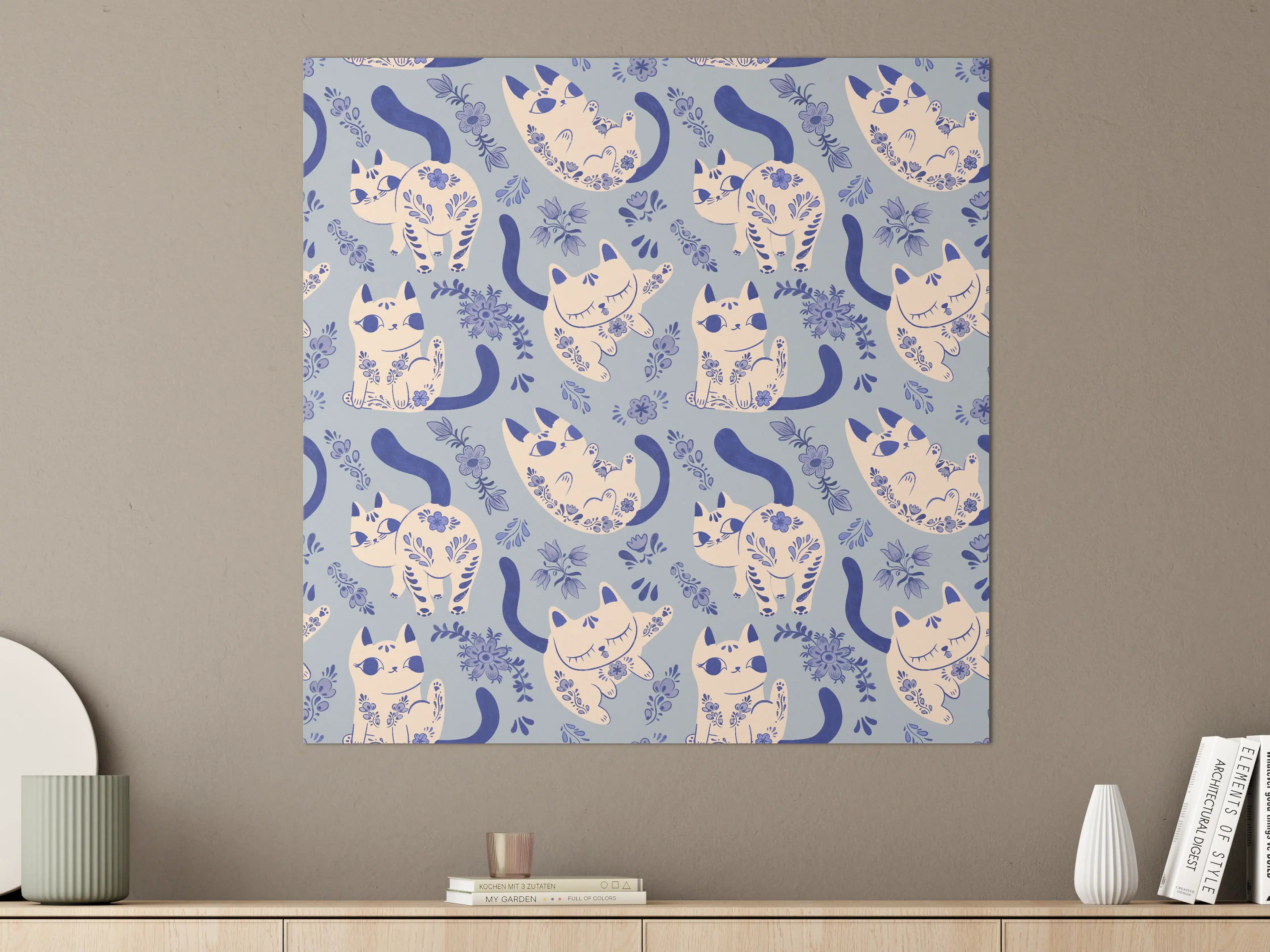 Große Wandbilder - Verspielte Katzen im Blumenmuster