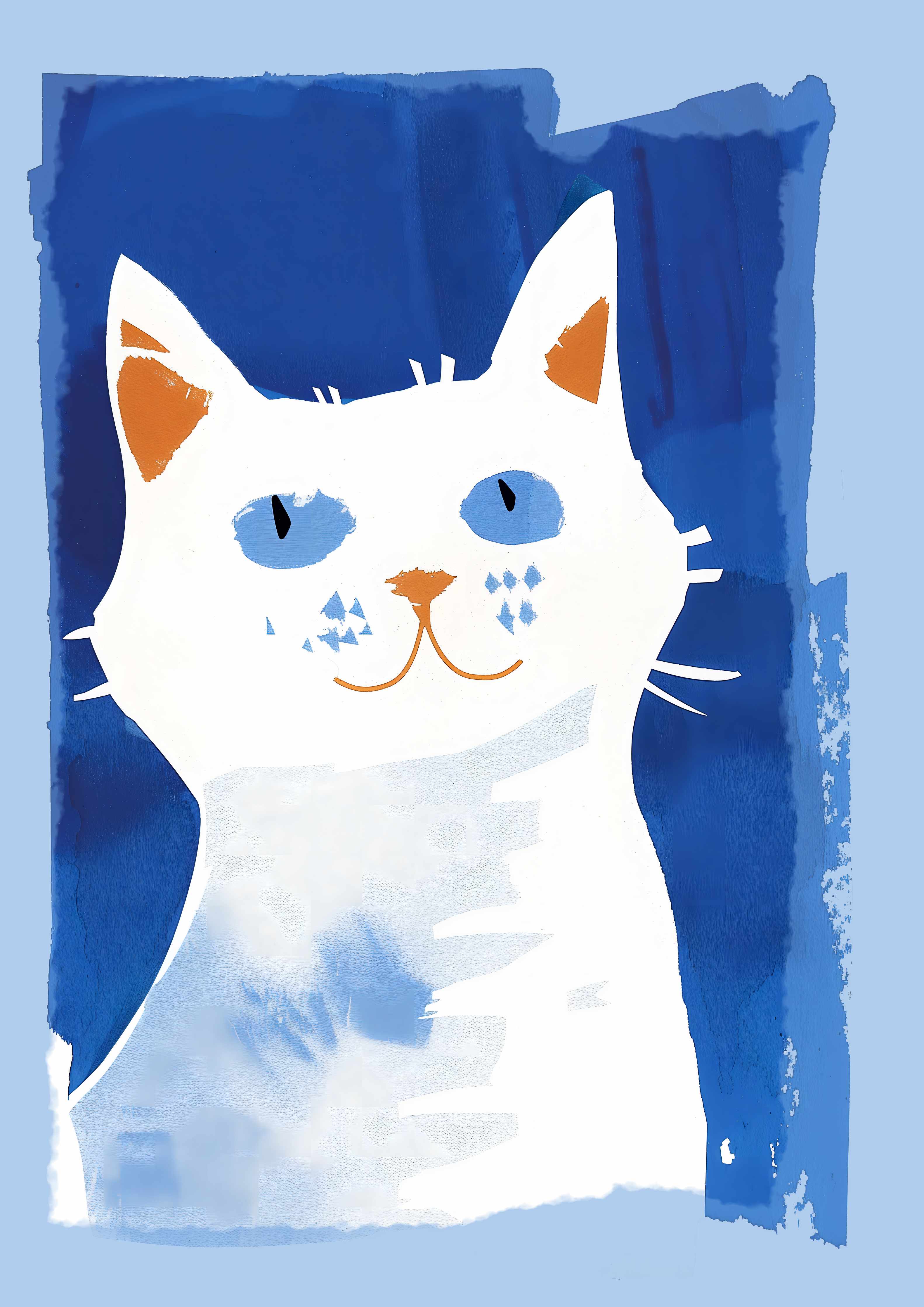 Große Wandbilder-Verspielte Katzenillustration in Blau